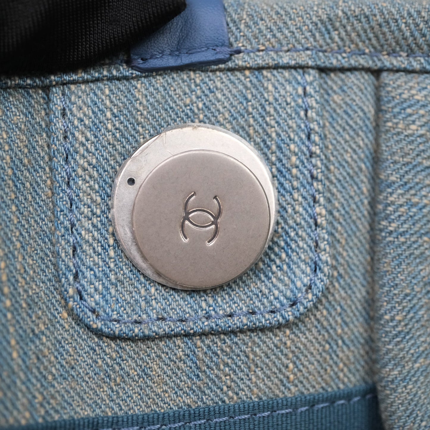 Chanel Large Deauville Tote Blue Washed Denim Matte Silver