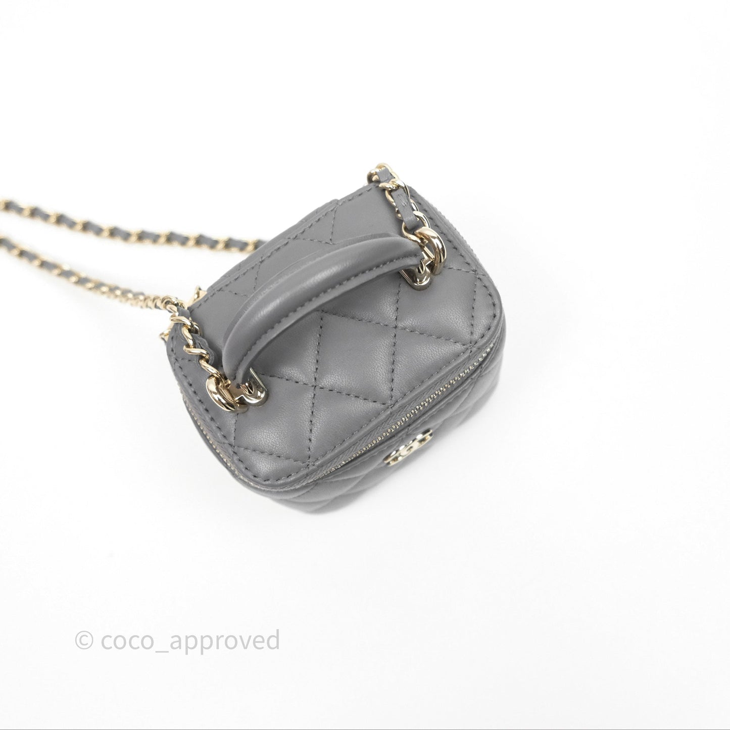 Chanel Mini Top Handle Vanity With Chain Grey Lambskin Gold Hardware