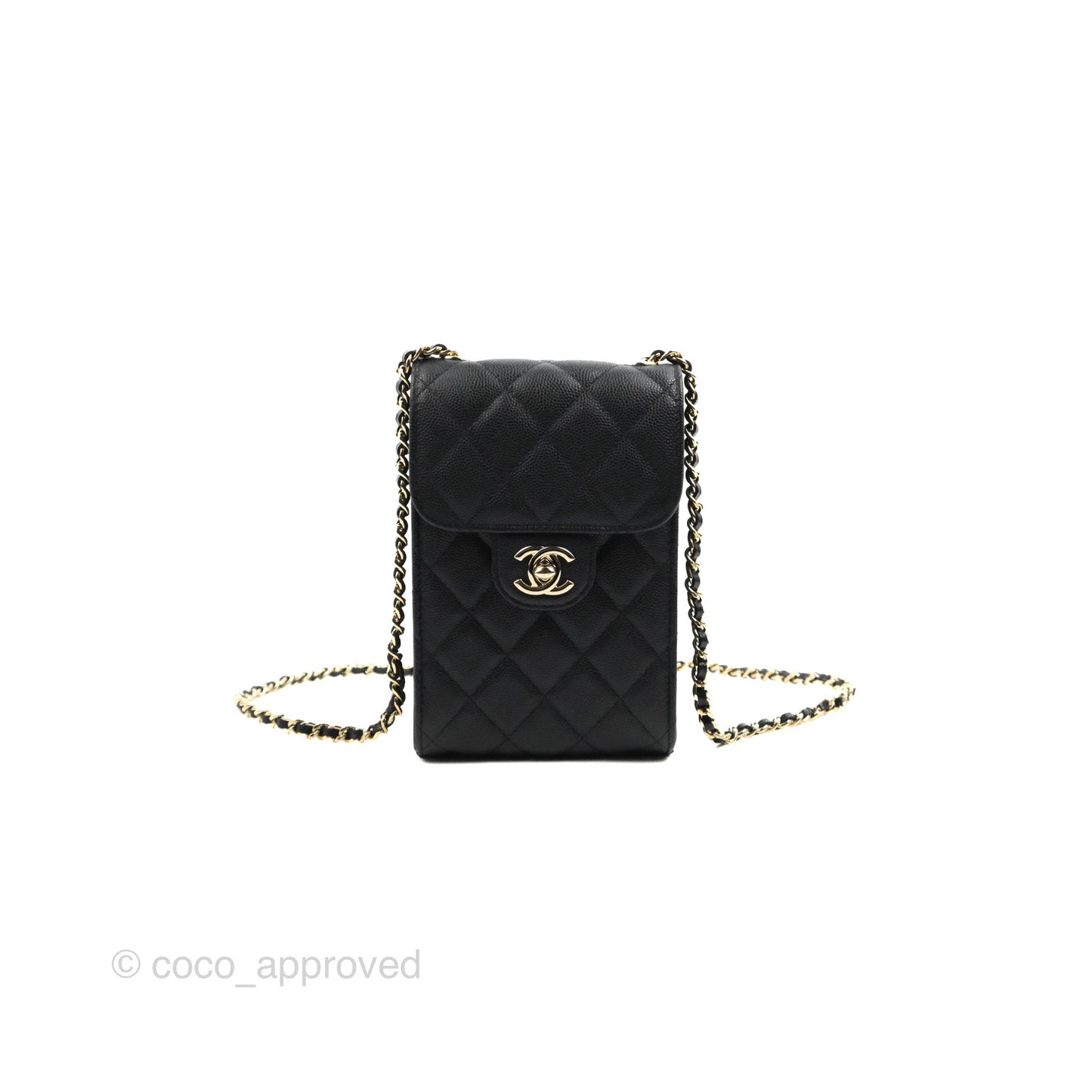 Chanel Classic Quilted Phone Holder Black Caviar Gold Hardware