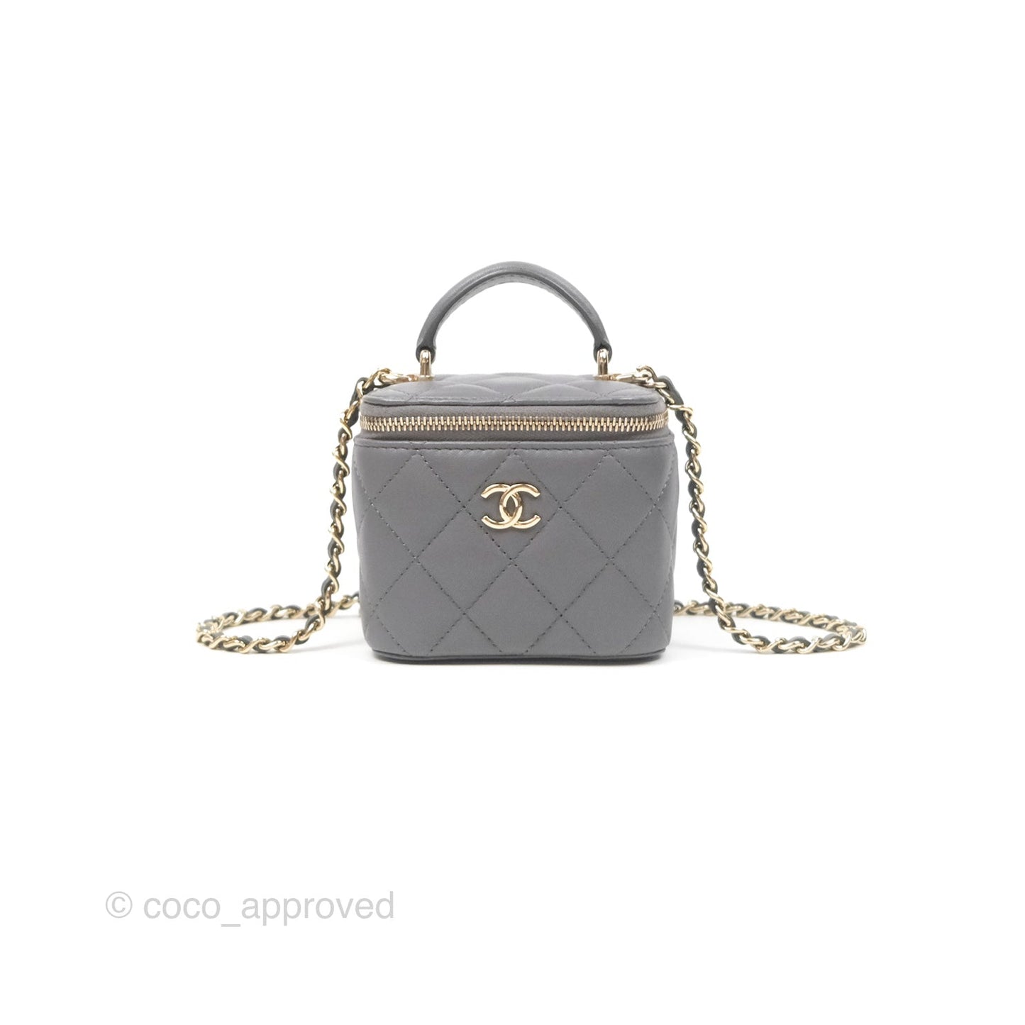 Chanel Mini Top Handle Vanity With Chain Grey Lambskin Gold Hardware