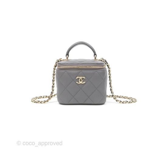 Chanel Mini Top Handle Vanity With Chain Grey Lambskin Gold Hardware