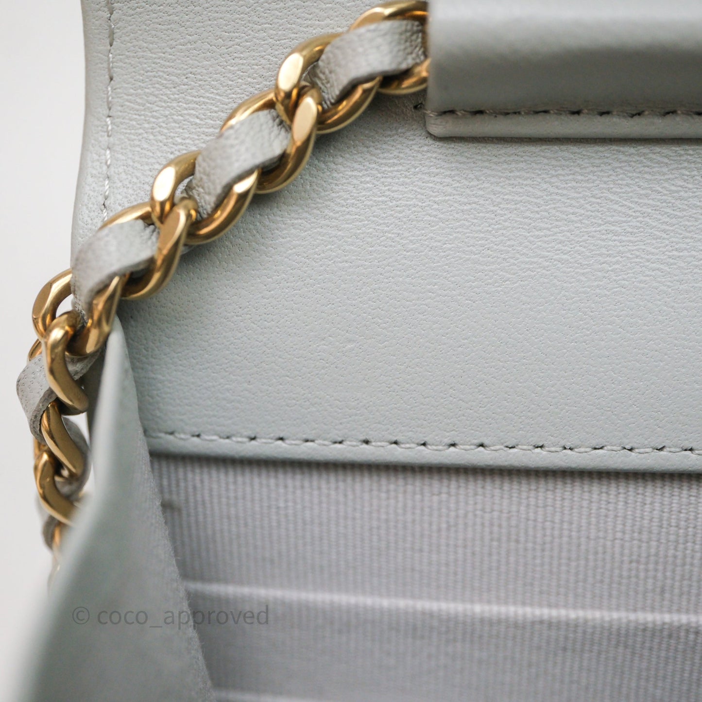 Chanel Classic Quilted Wallet on Chain WOC Grey Lambskin Gold Hardware