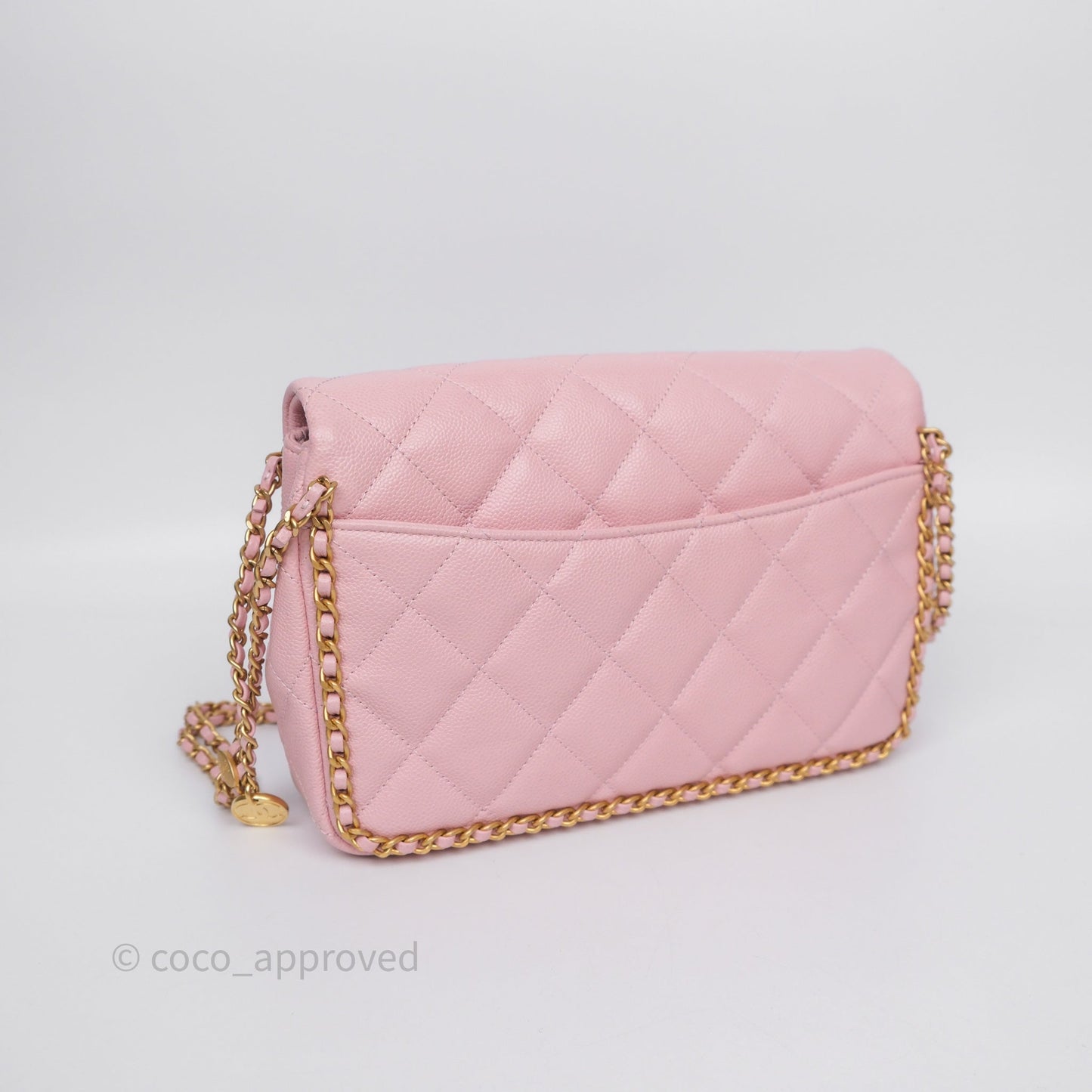 Chanel Chain Around Flap Bag Pink Caviar Aged Gold Hardware 22B