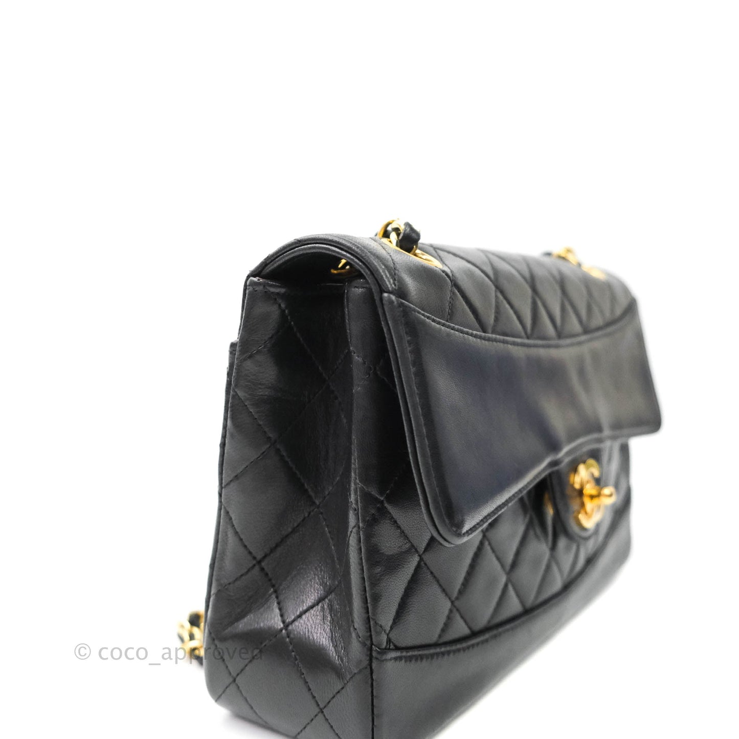Chanel Vintage Flap Bag with Purse Pouch Black Lambskin 24K Gold Hardware
