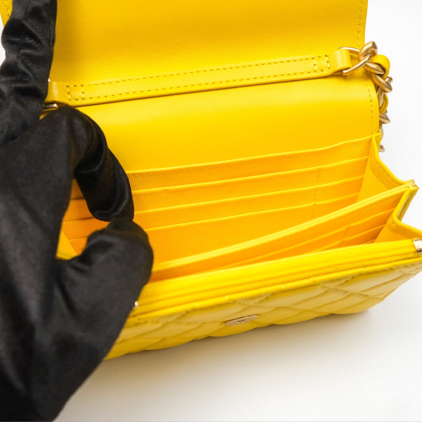 Chanel Lacquered Chain Mini WOC Yellow Lambskin