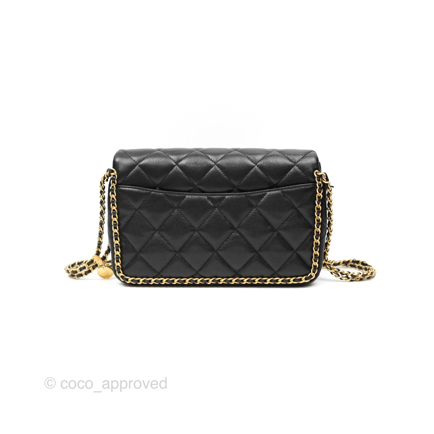 Chanel Chain Around Flap Bag Black Caviar Aged Gold Hardware 22B