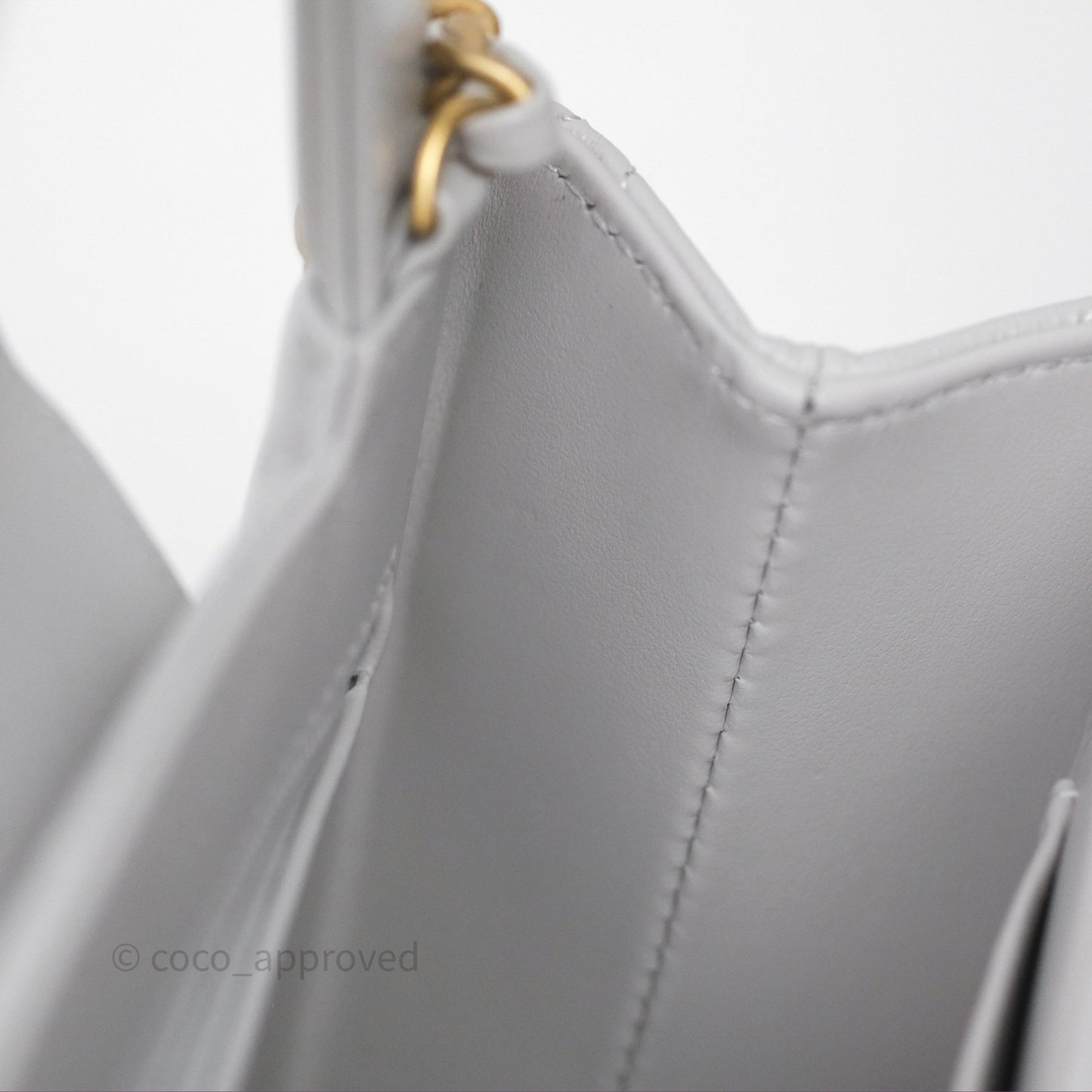 Chanel Kelly Bag Quilted Light Grey Shiny Calfskin Aged Gold Hardware