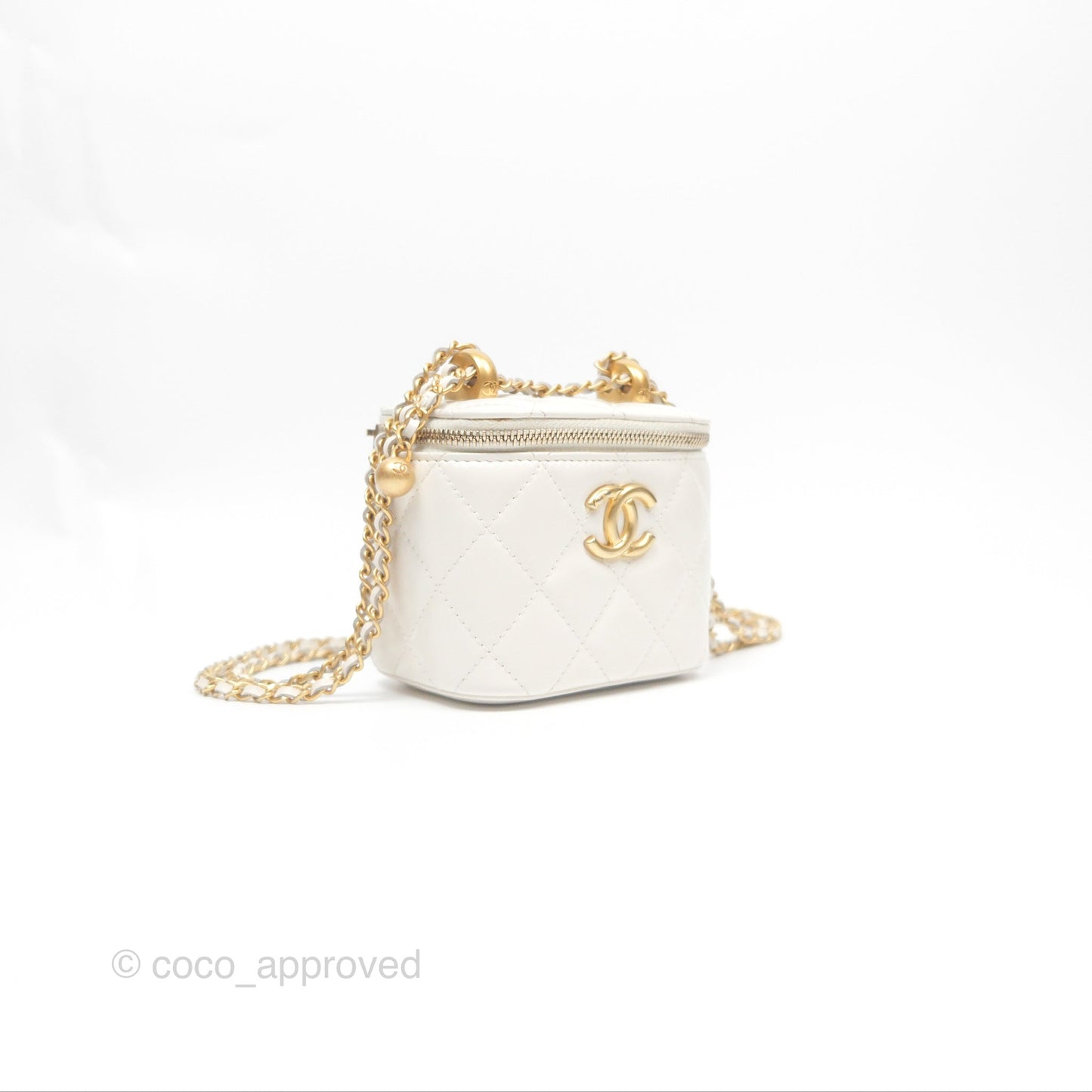 Chanel Quilted Mini Perfect Fit Vanity With Chain White Calfskin Aged Gold Hardware