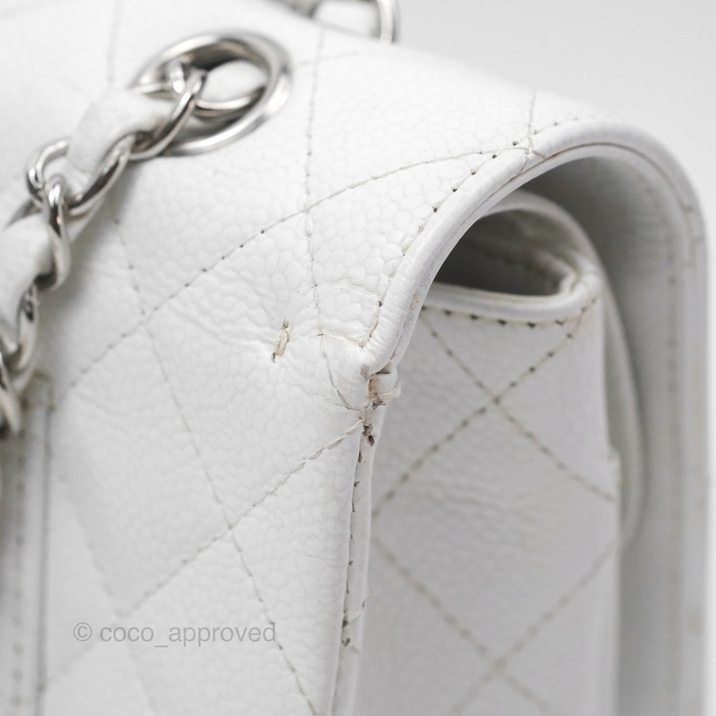 Chanel Classic M/L Medium Double Flap White Caviar Silver Hardware