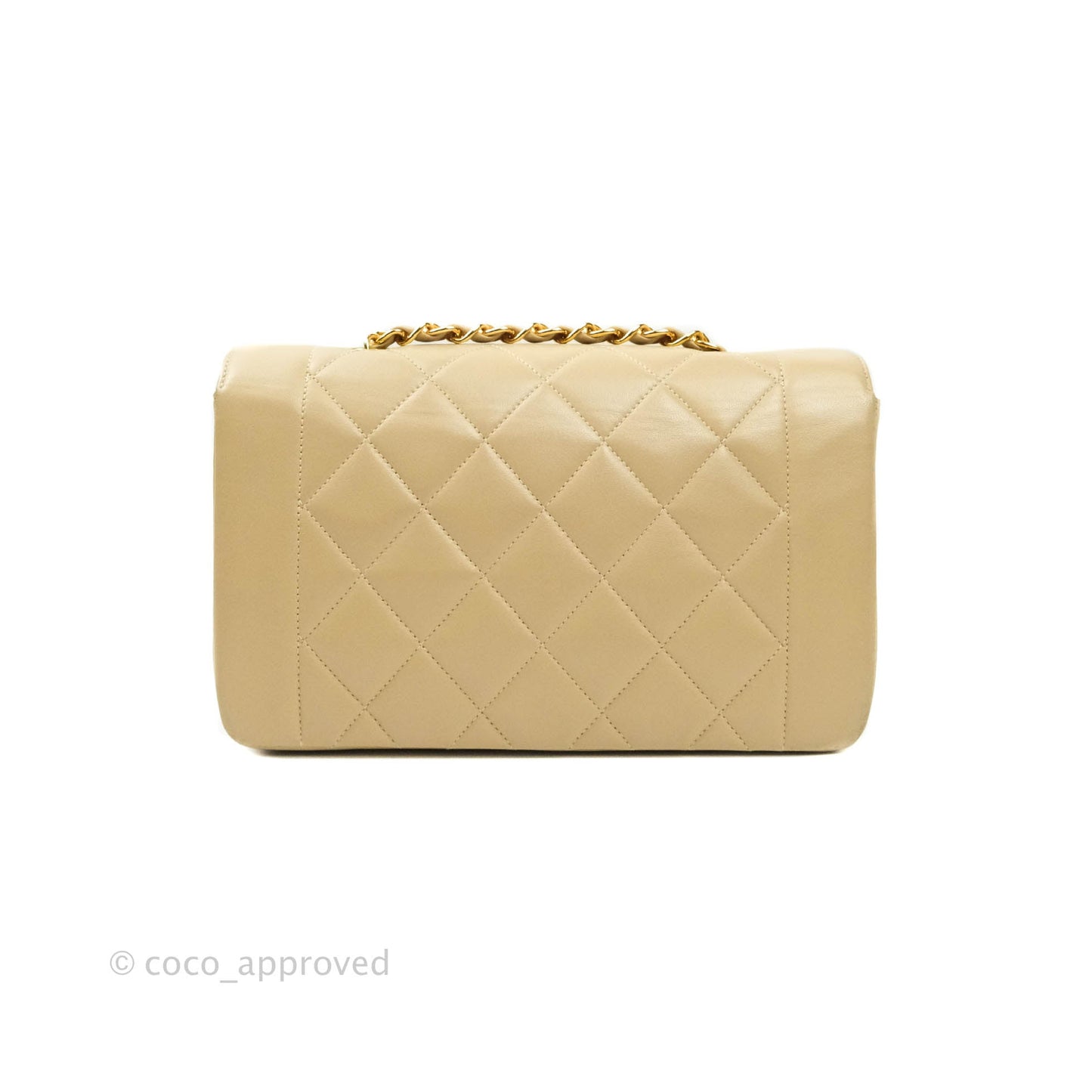 Chanel Vintage Small Quilted Classic Diana Flap Bag Beige Lambskin 24K Gold Hardware