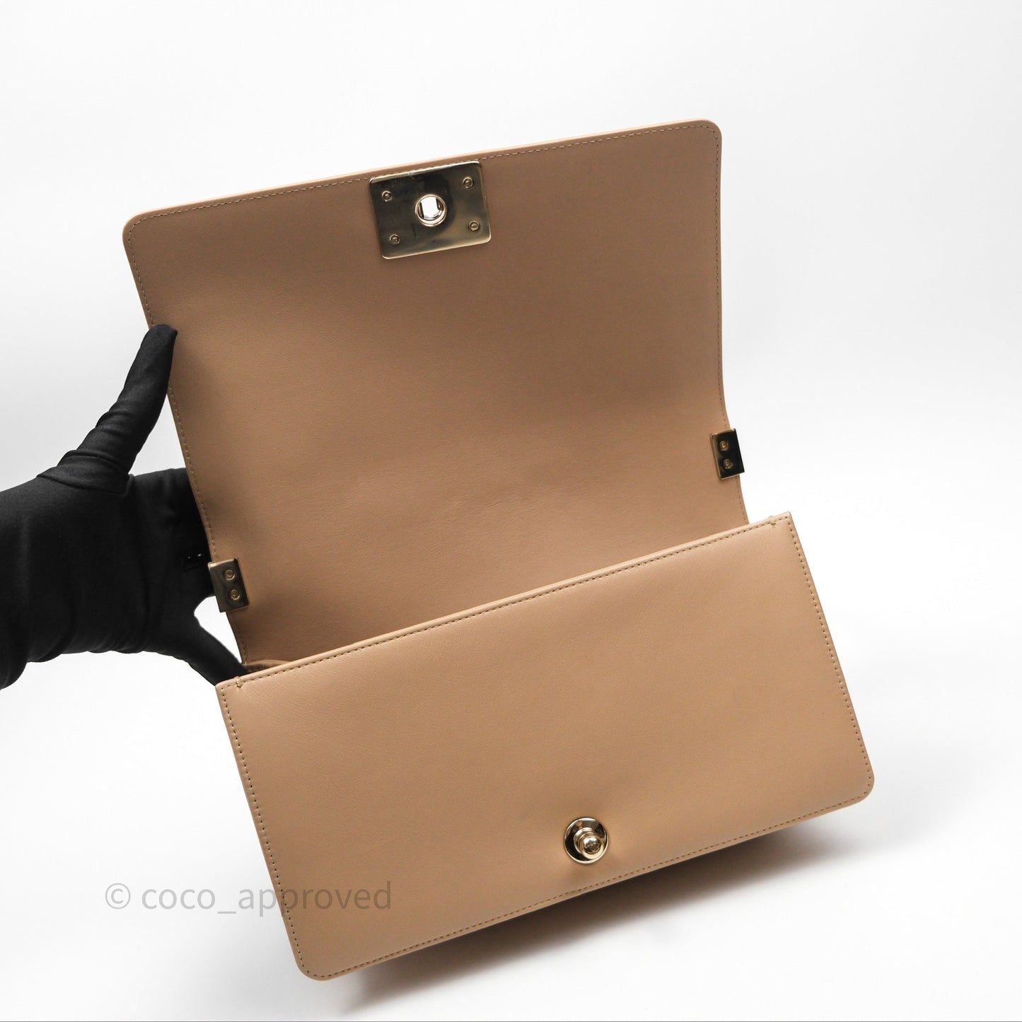 Chanel Boy Quilted Medium Beige Calfskin Gold Hardware