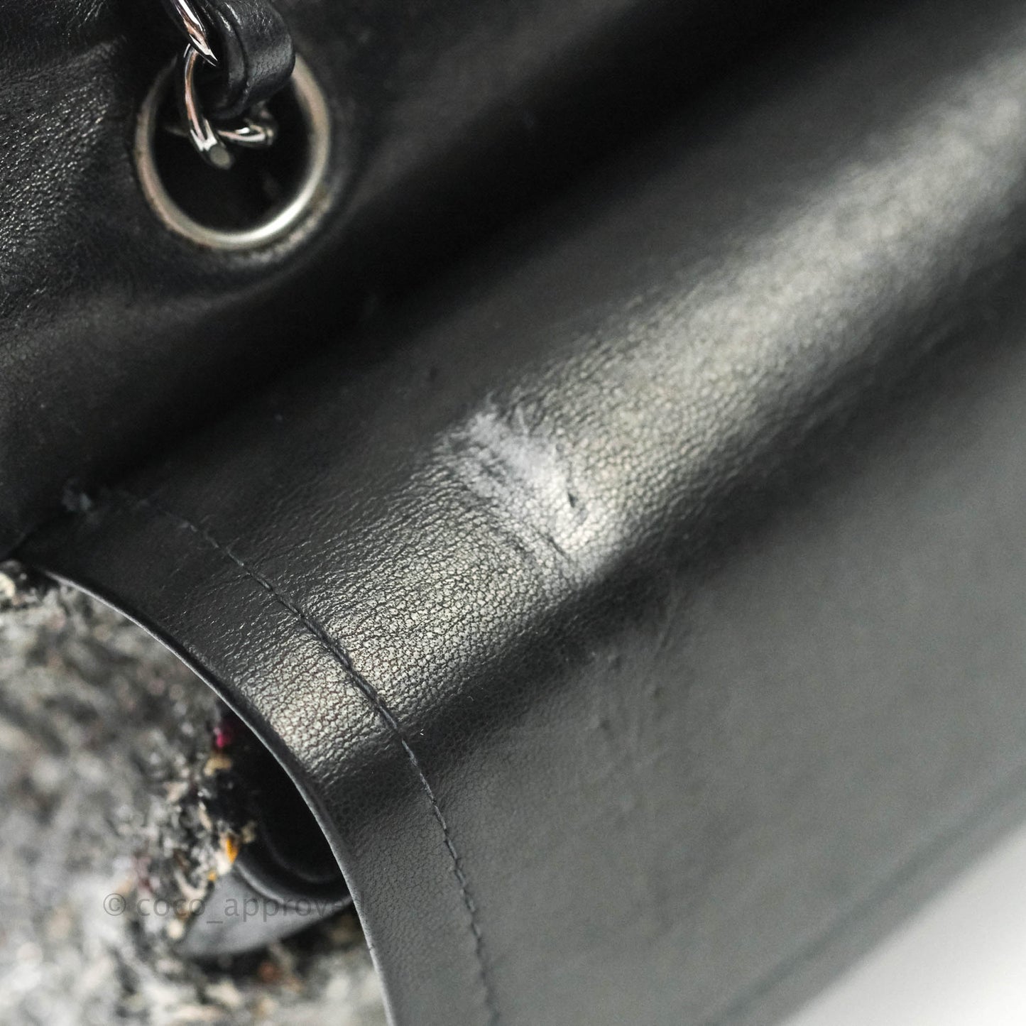 Chanel Classic M/L Medium Double Flap Black Tweed Gun Metal