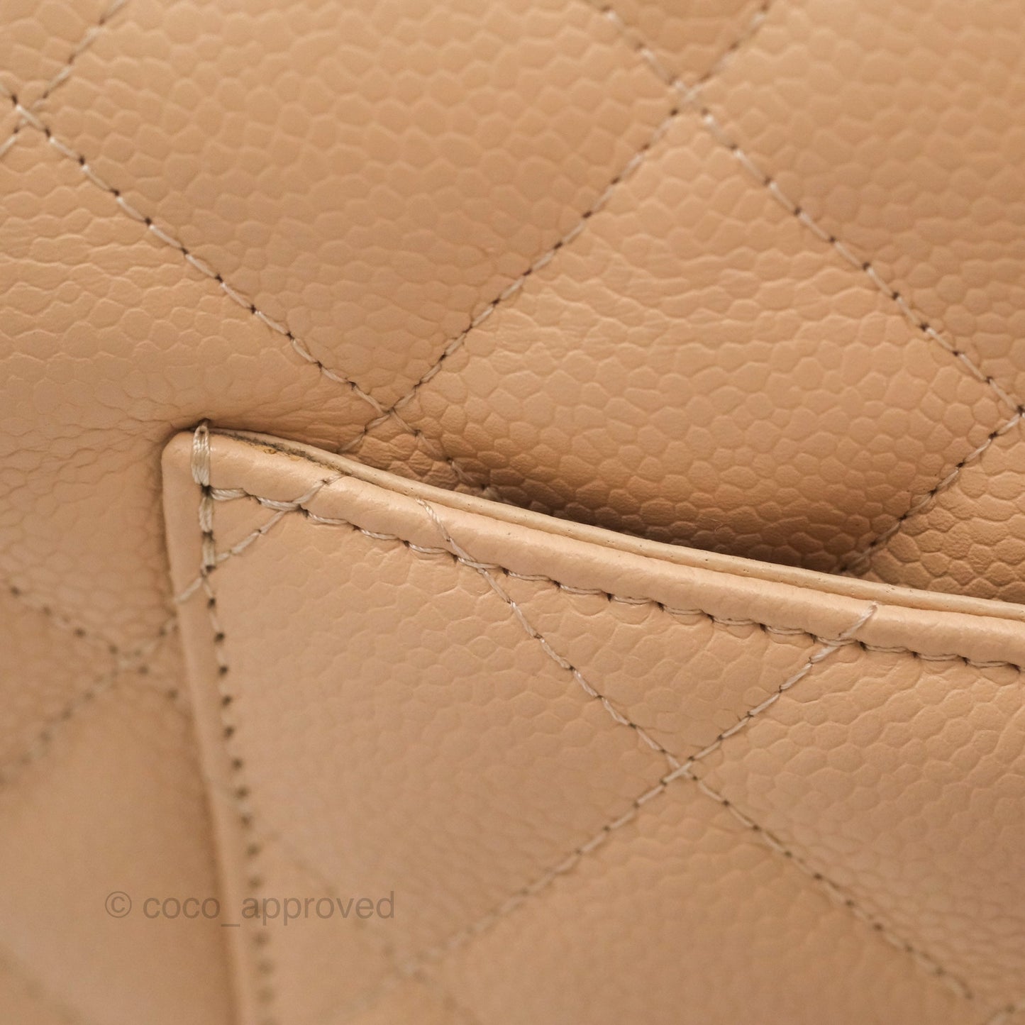 Chanel Jumbo Single Flap Quilted Beige Caviar Gold Hardware