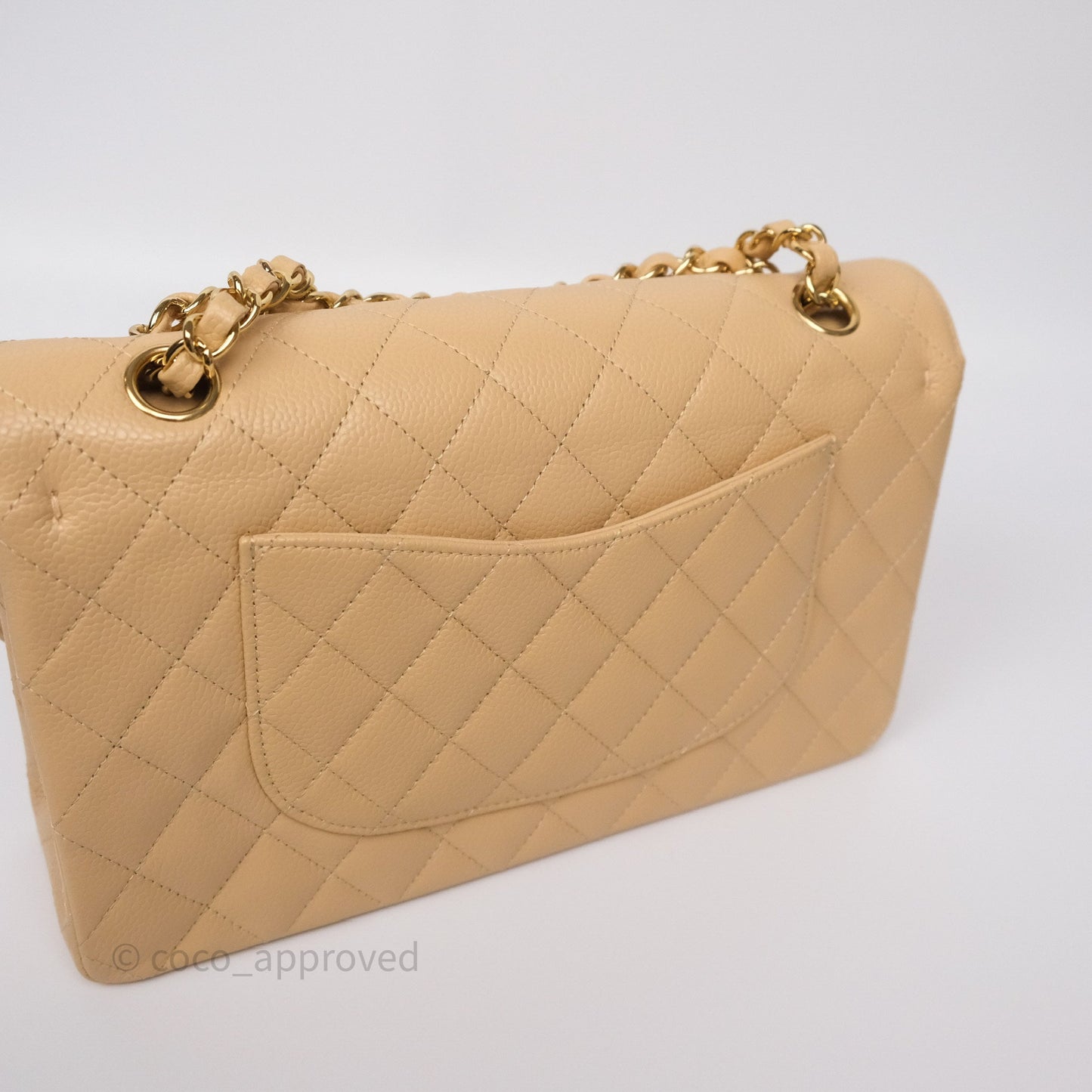 Chanel M/L Medium Classic Flap Quilted Beige Caviar Gold Hardware