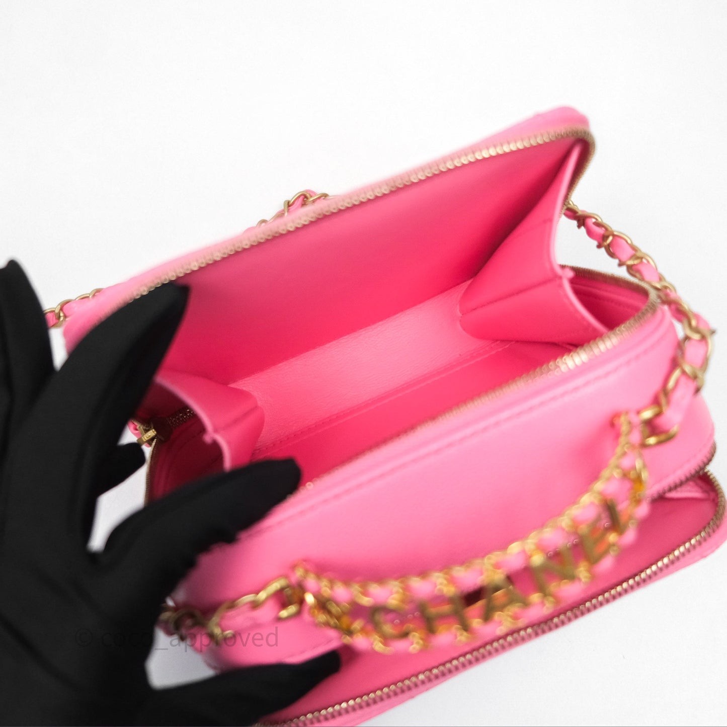 Chanel Quilted Pick Me Up Small Vanity Case Hot Pink Caviar Aged Gold Hardware