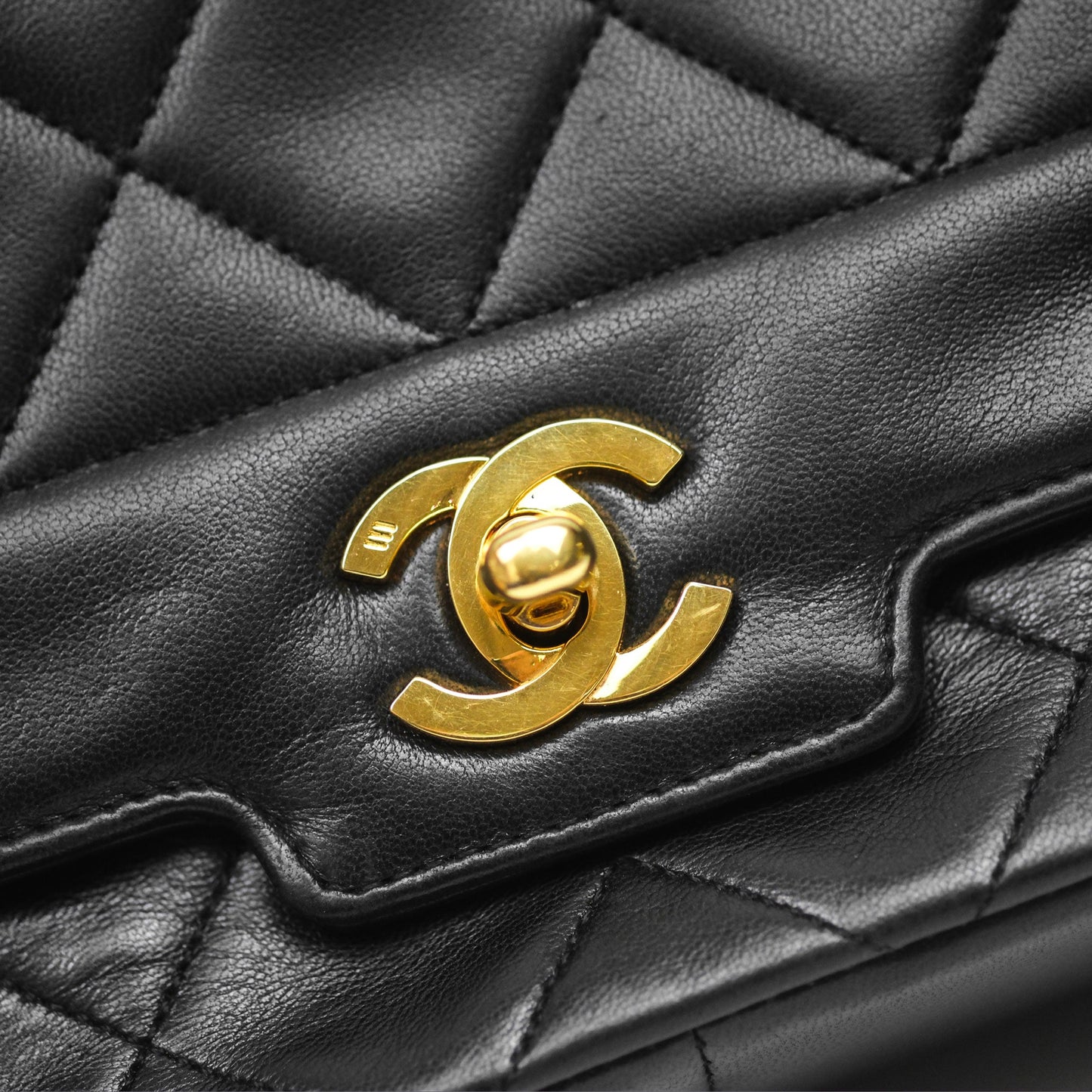 Chanel Vintage Medium Quilted Diana Flap Bag Black Lambskin 24K Gold Hardware