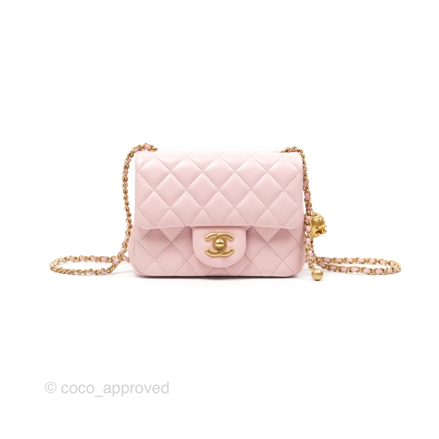 Chanel Pearl Crush Mini Square Quilted Light Pink Lambskin Aged Gold Hardware