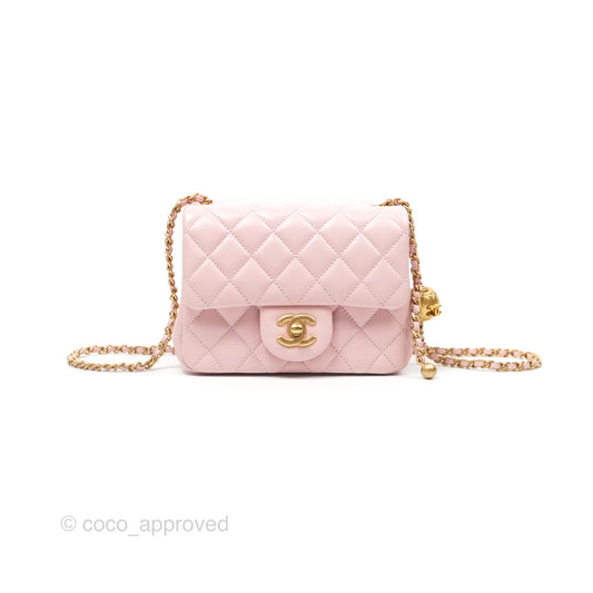 Chanel Pearl Crush Mini Square Quilted Light Pink Lambskin Aged Gold Hardware