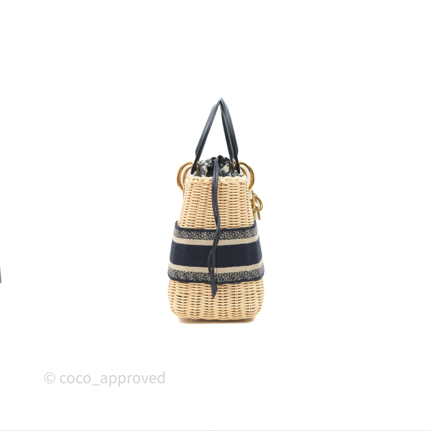 Christian Dior Medium Lady Dior Natural Rattan and Blue Dior Oblique Jacquard