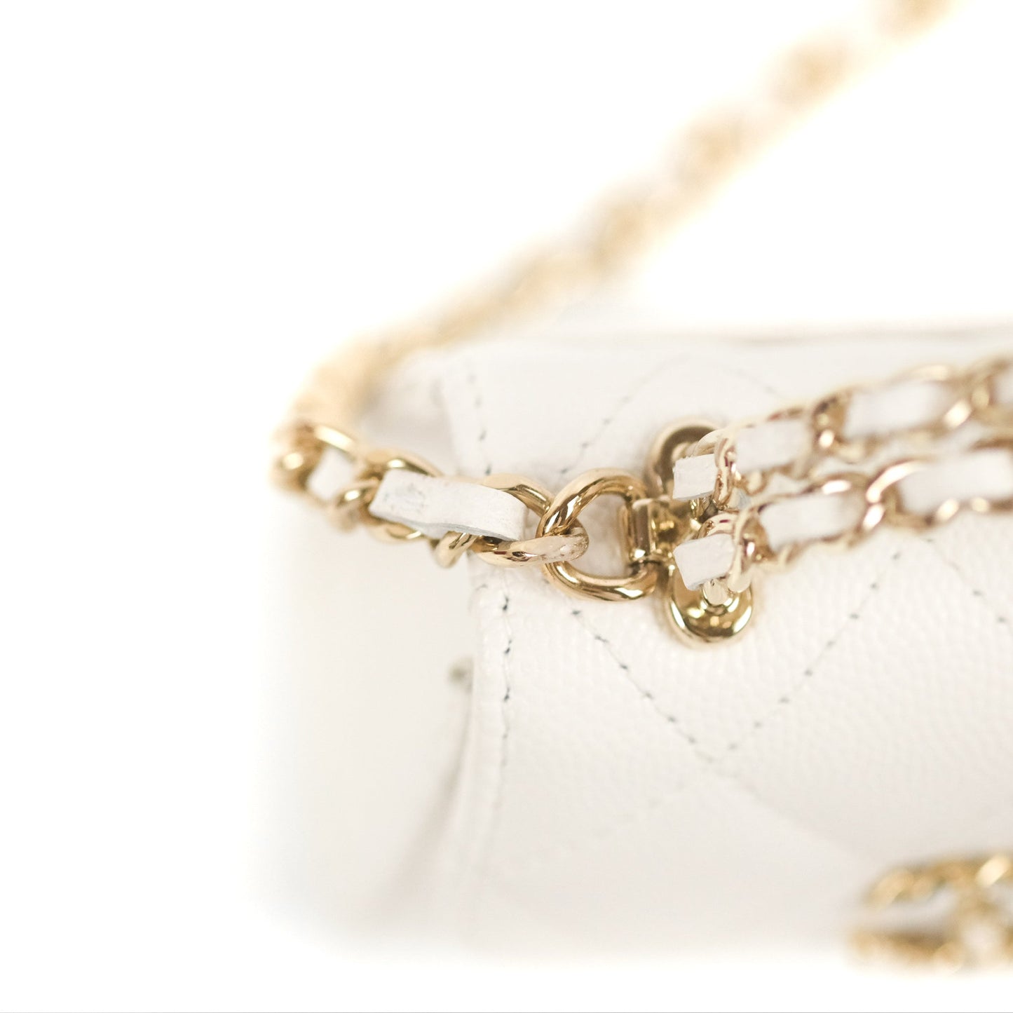 Chanel Mini Top Handle Clutch with Chain White Caviar Light Gold Hardware 23P