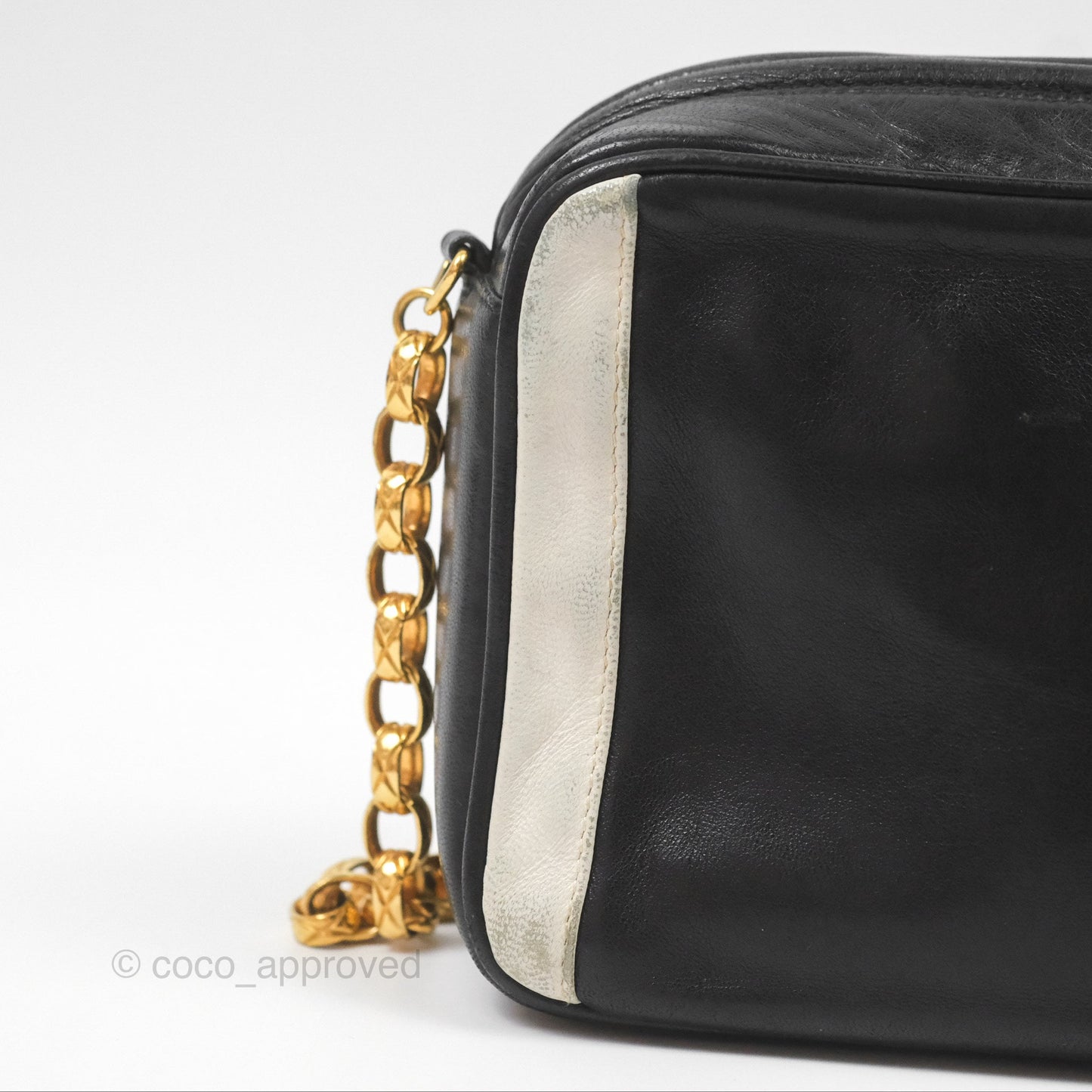 Chanel Vintage White CC Camera Bag Black Lambskin Gold Hardware