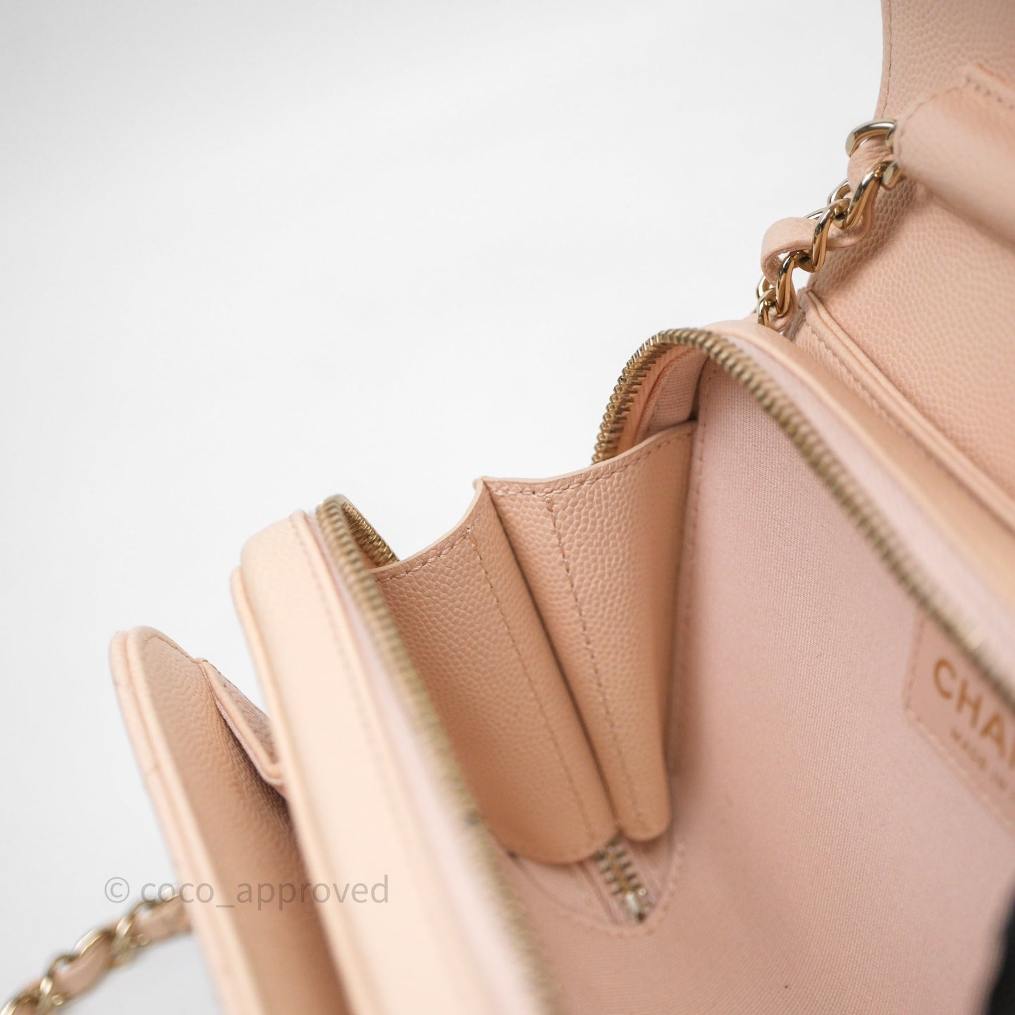 Chanel Small Like The Wallet Flap Quilted Light Beige Pink Caviar Gold Hardware 22C