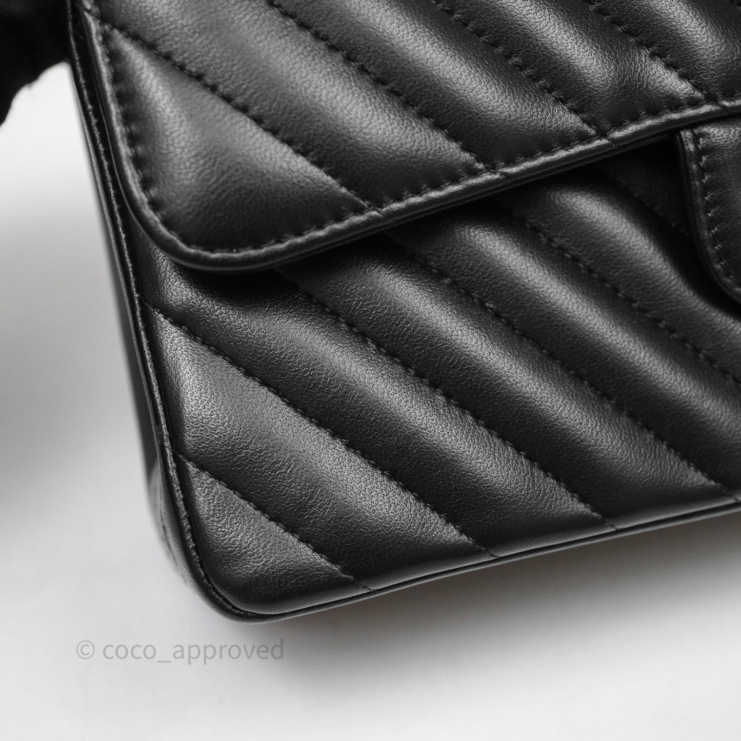 Chanel Small Classic Chevron Flap Black Lambskin Silver Hardware