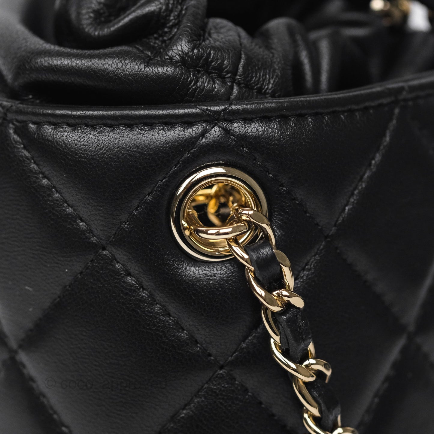 Chanel Small Bucket With Chain Black Lambskin Gold Hardware 21A