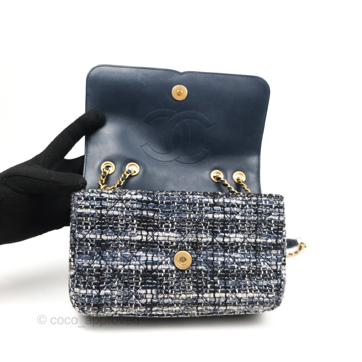 Chanel Quilted Small CC Filigree Flap Navy Tweed Python 18S