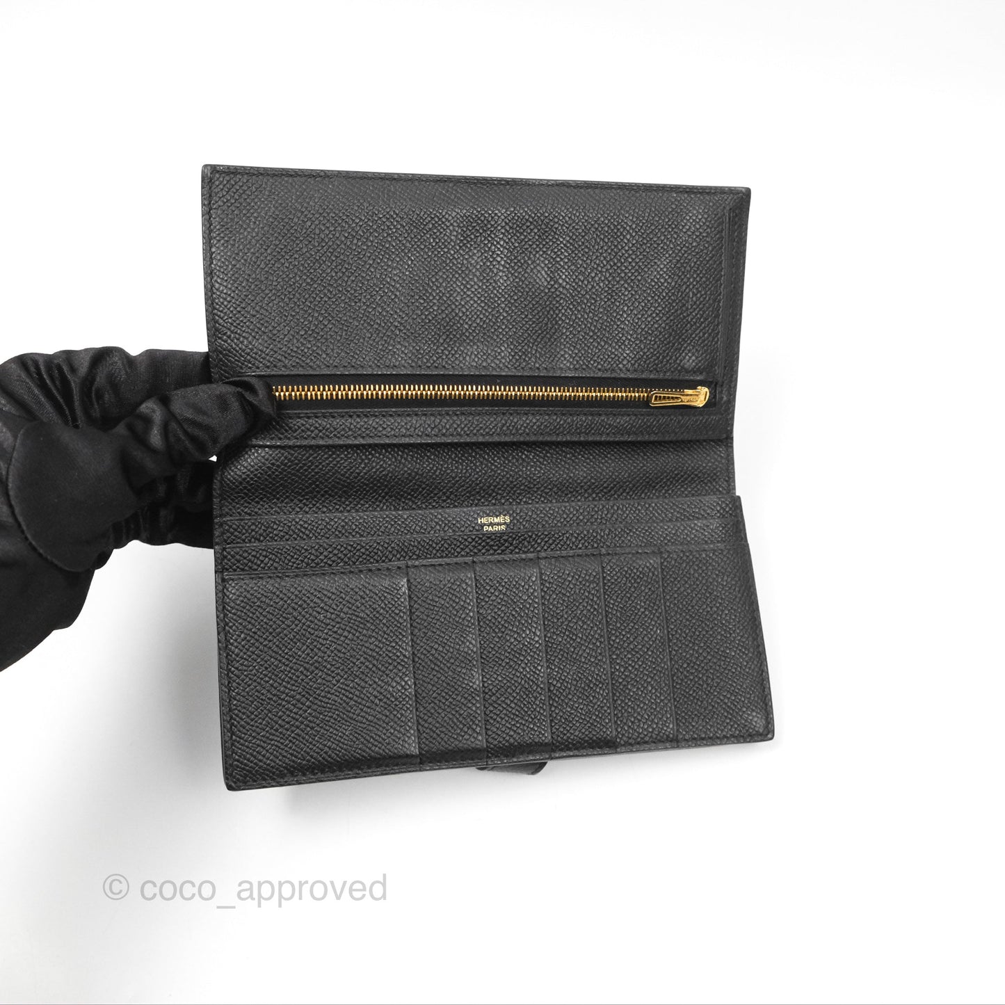 Hermès Bearn Long Wallet Black Noir 89 Epsom Gold Hardware