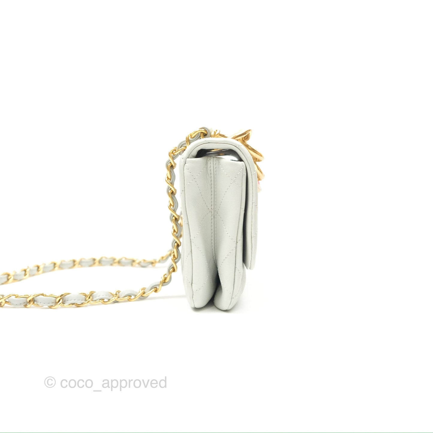 Chanel Chain Handle Flap Light Grey Calfskin Aged Gold Hardware