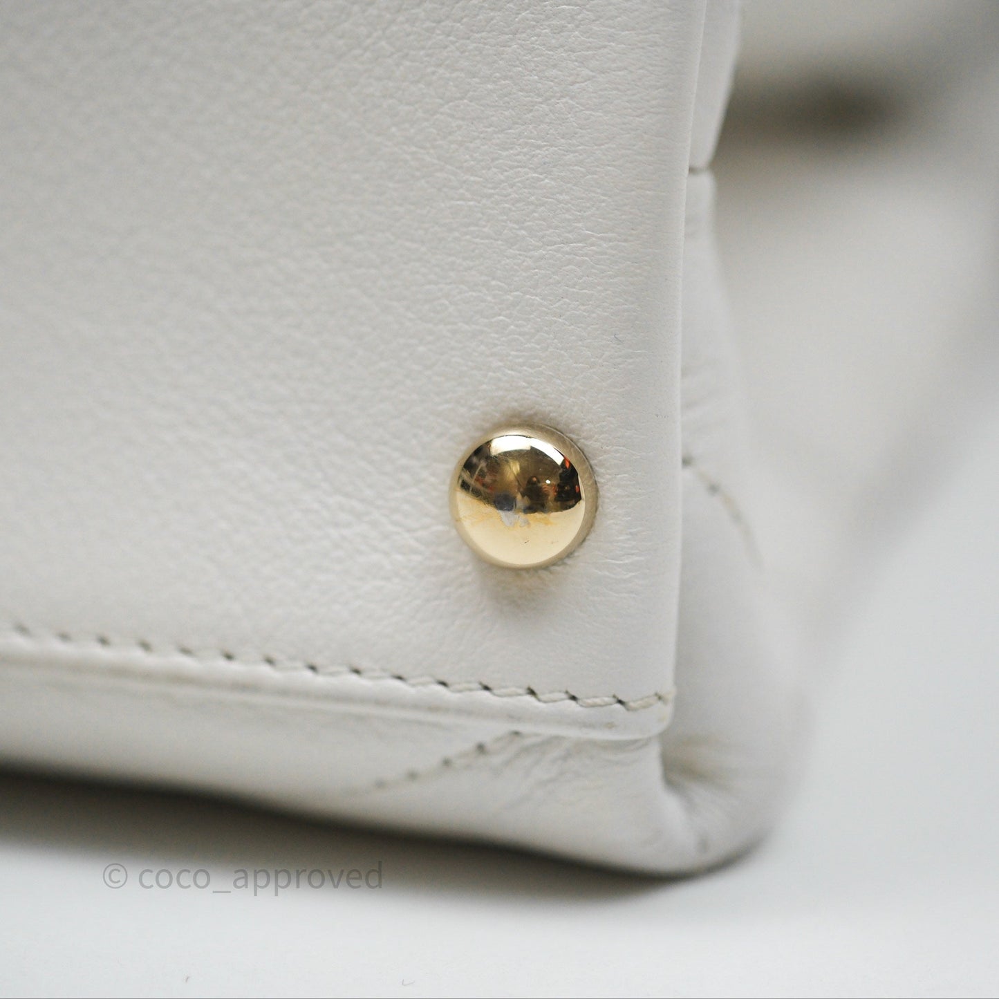 Chanel Small Chevron Chic Top Handle Flap White Calfskin Gold Hardware