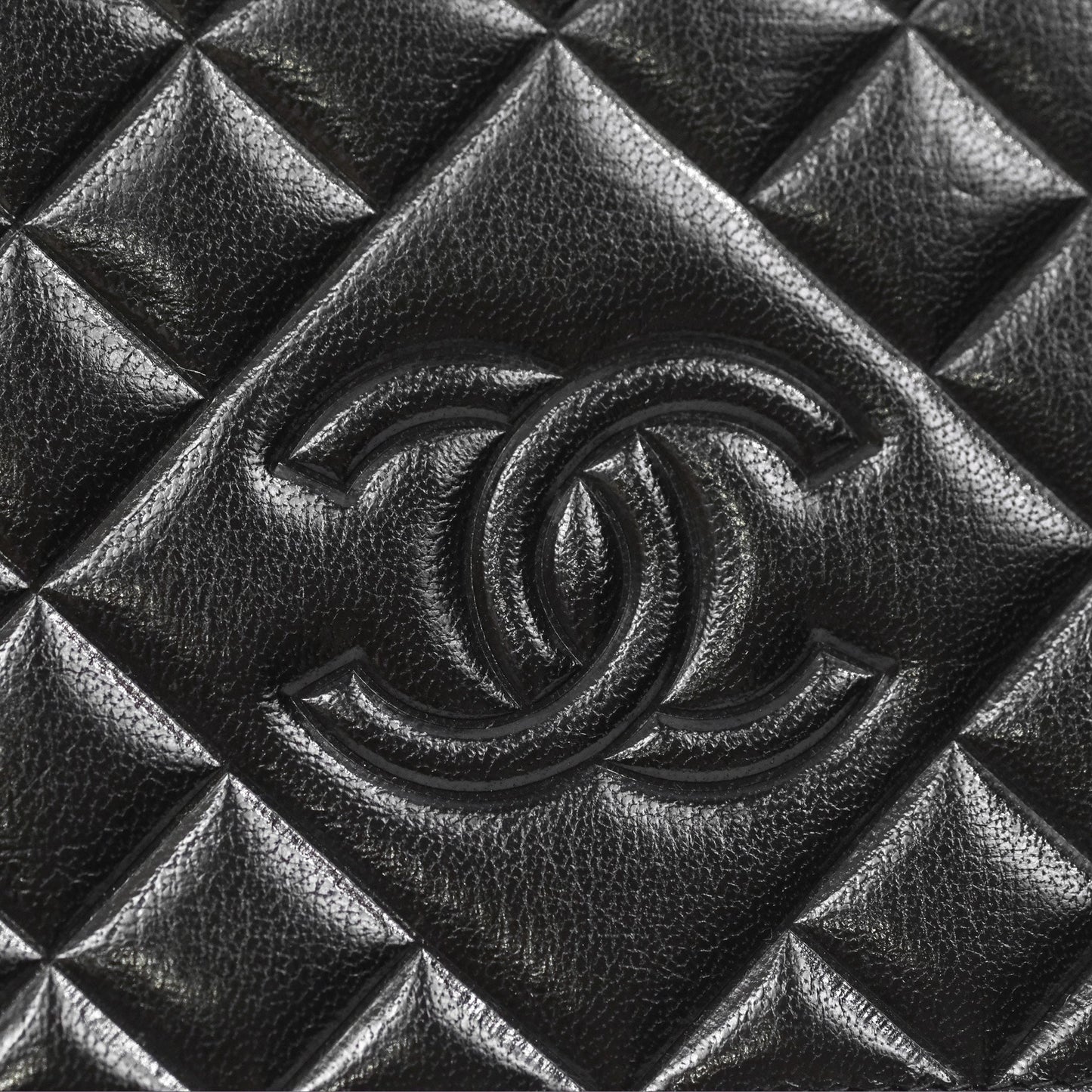 Chanel Diamond CC Wallet On Chain WOC Black Goatskin Silver Hardware