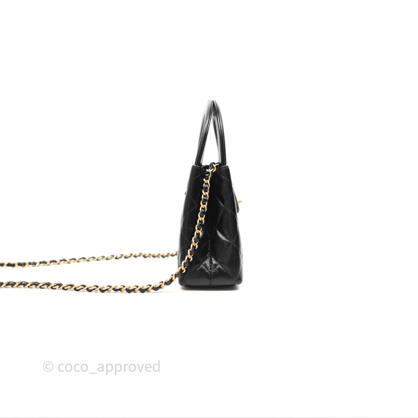 Chanel Kelly Bag Quilted Black Shiny Crumpled Calfskin Aged Gold Hardware