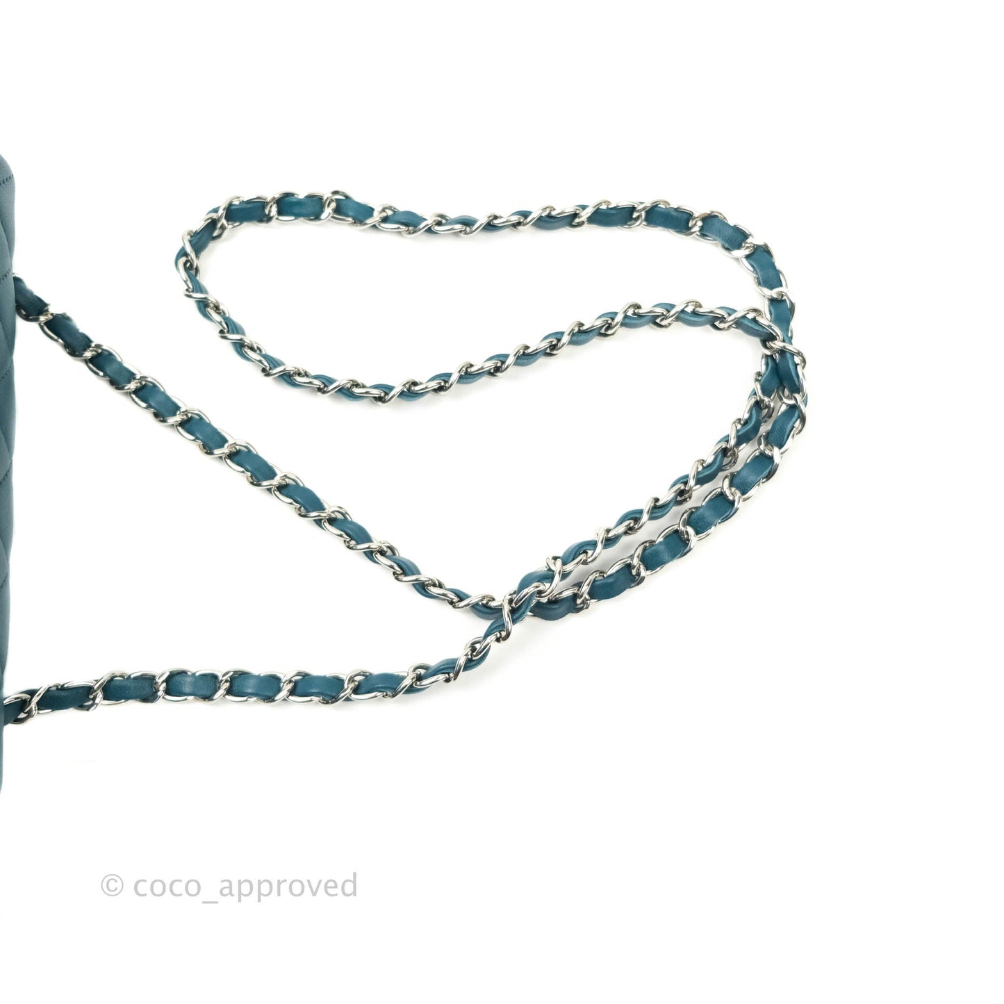 Chanel Quilted Mini Rectangular Lambskin Flap Bag Teal Silver Hardware