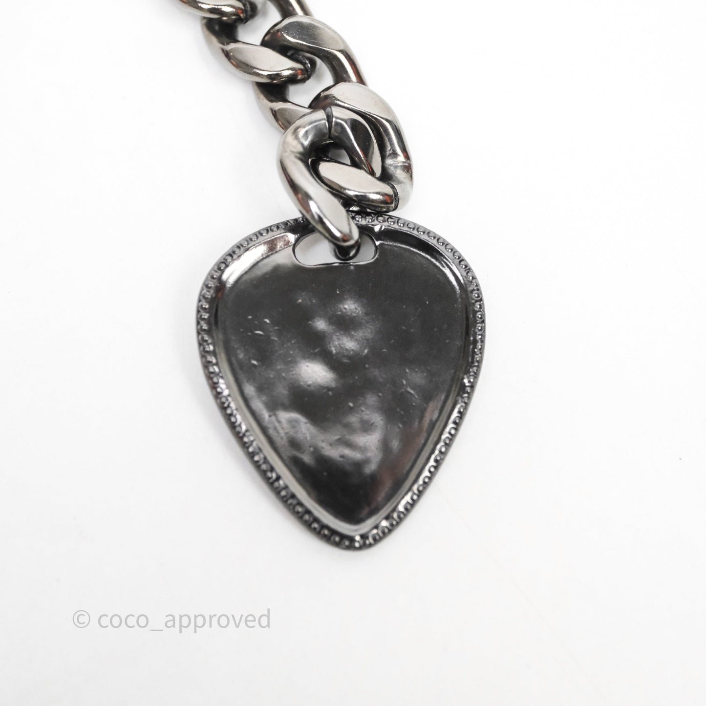Chanel CC Guitar Charm Necklace Gun Metal Tone 20P