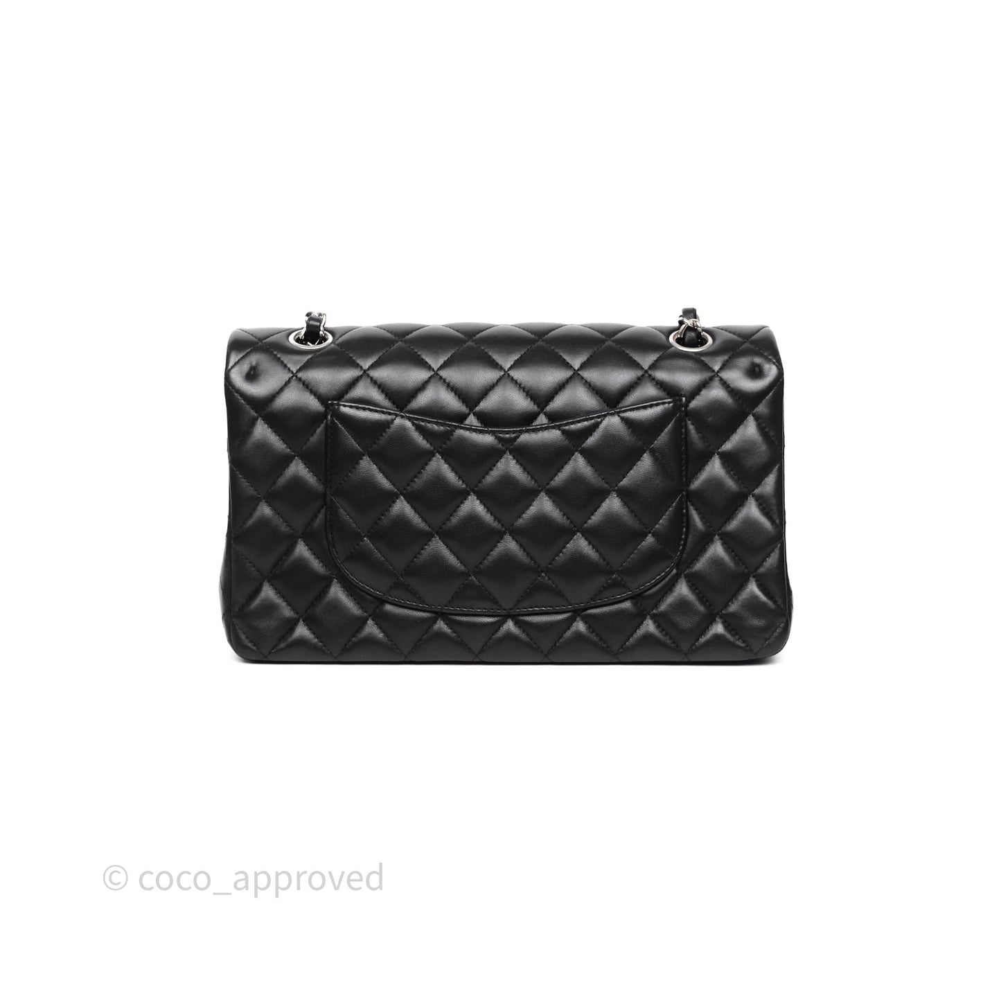 Chanel Classic M/L Medium Flap Quilted Black Lambskin Silver Hardware