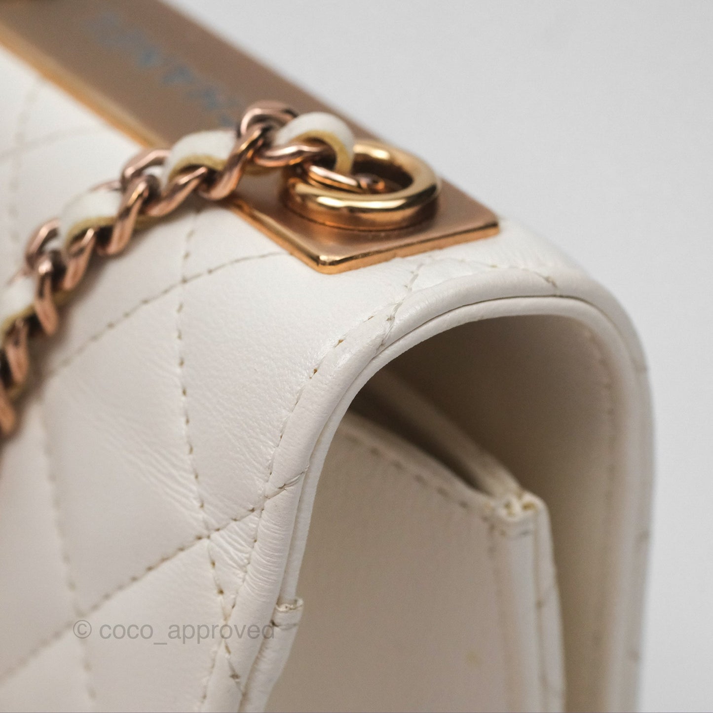 Chanel Mini Quilted Trendy CC Clutch With Chain White Lambskin Rose Gold Hardware