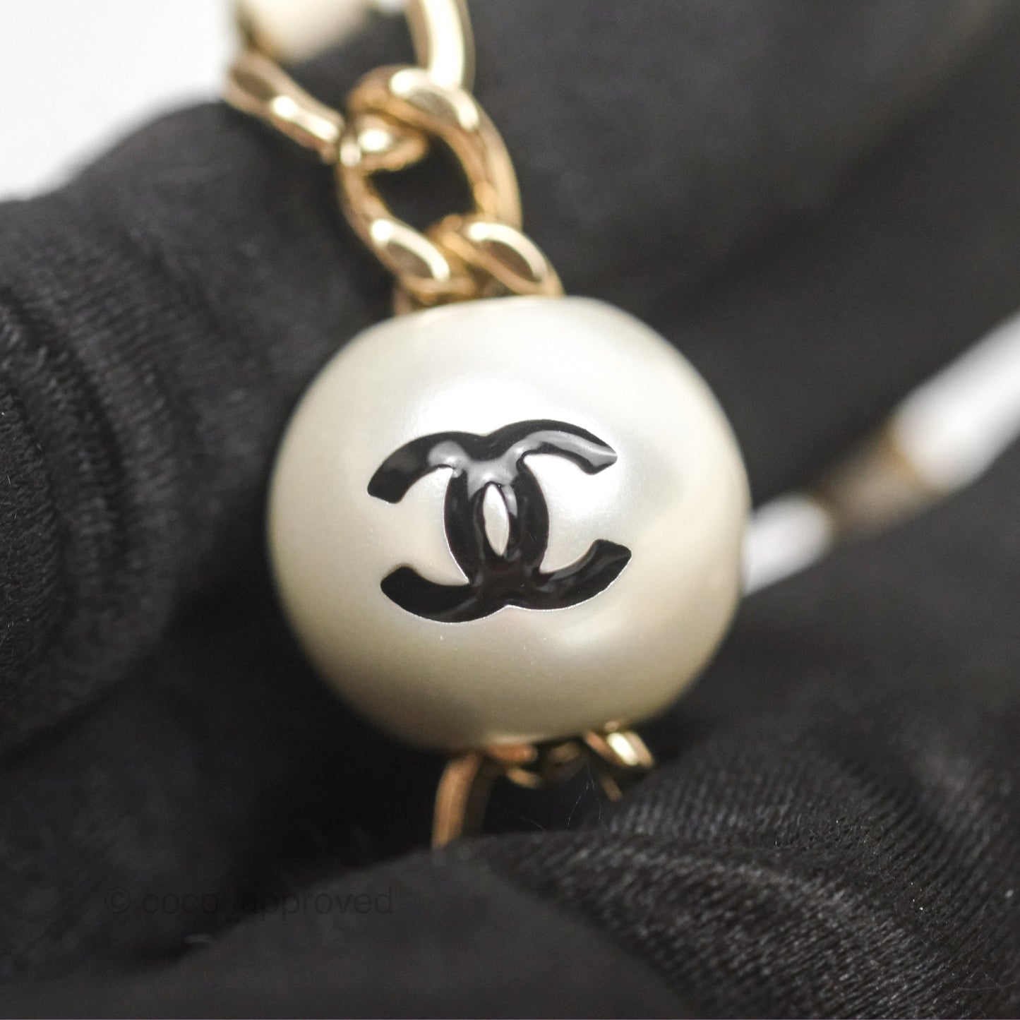 Chanel Small Logo Pearl Chain Flap Bag White Lambskin Gold Hardware