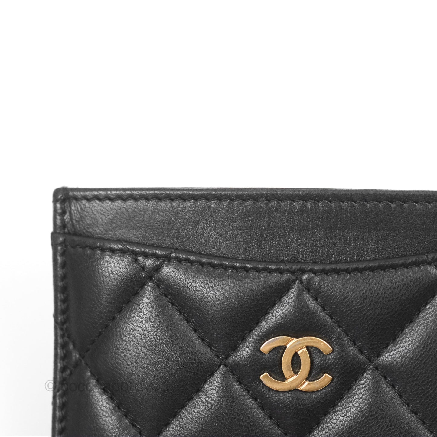 Chanel Classic Flat Card Holder Black Lambskin Gold Hardware