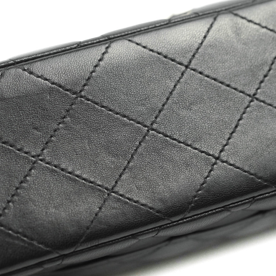 Chanel Classic M/L Medium Double Flap Black Lambskin Silver Hardware