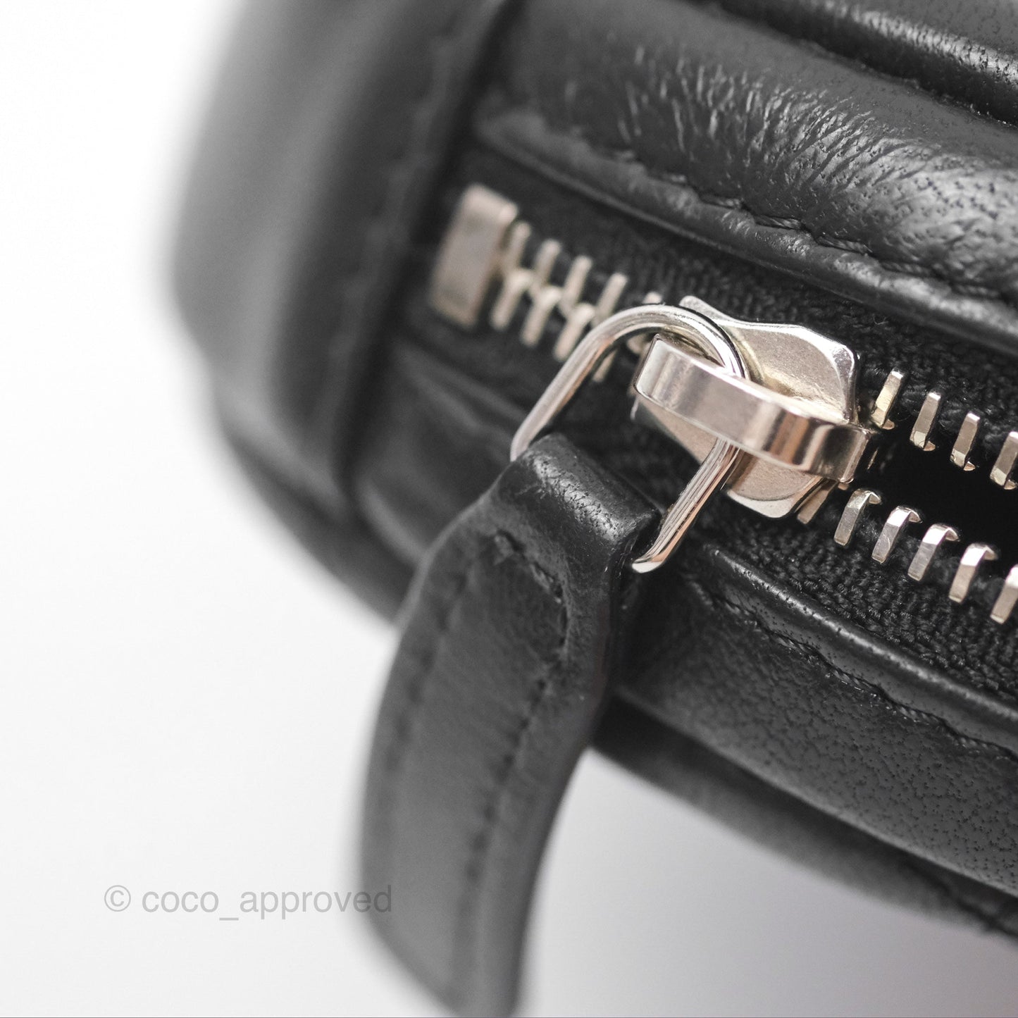 Chanel Quilted CC Round Coin Purse Black Lambskin Silver Hardware