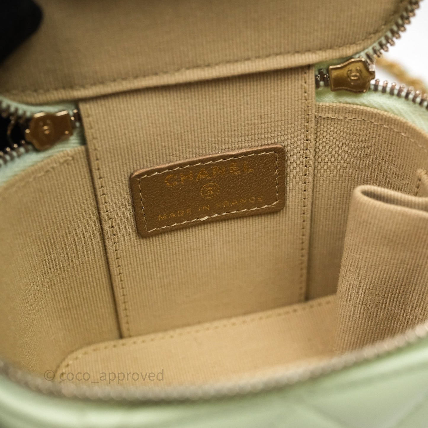 Chanel Mini Pearl Crush Vanity With Chain Green Aged Gold Hardware