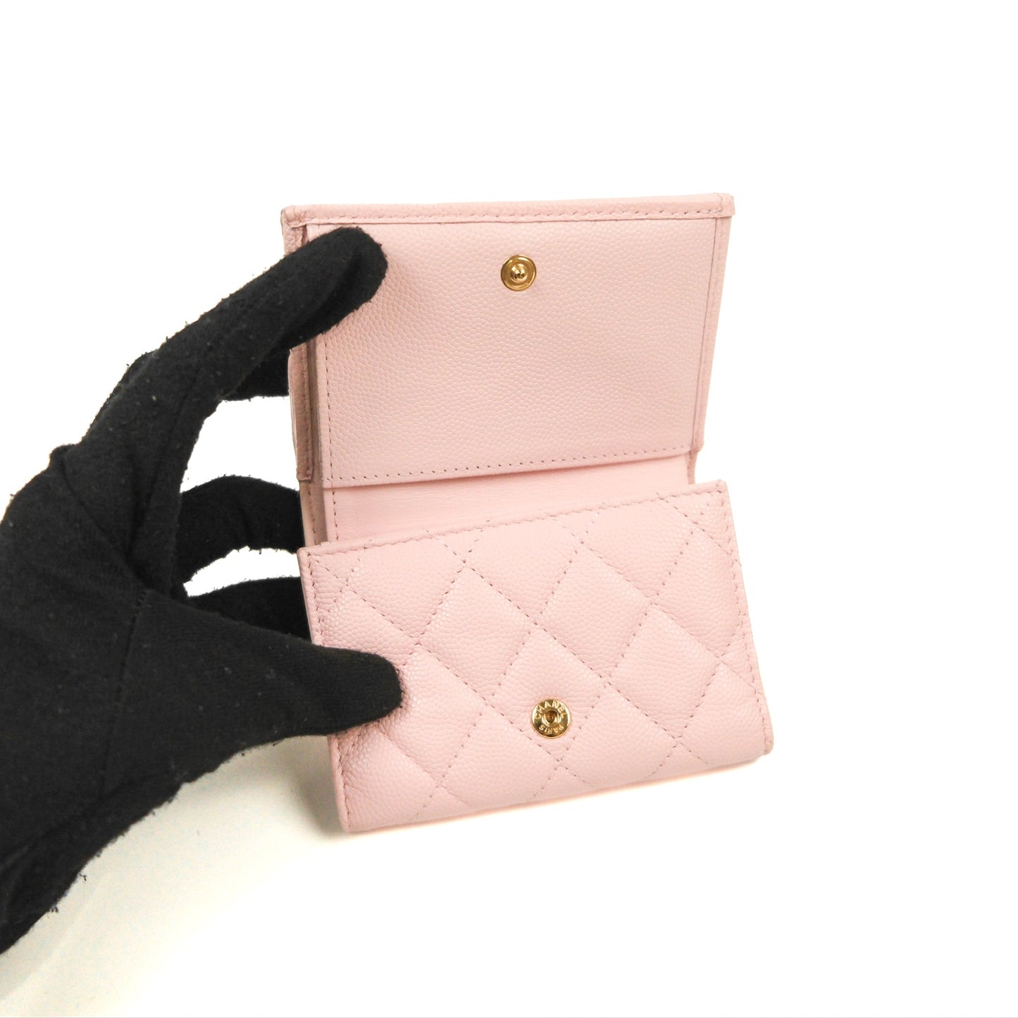 Chanel Quilted Small Classic Flap Trifold Wallet Pink Caviar Gold Hardware