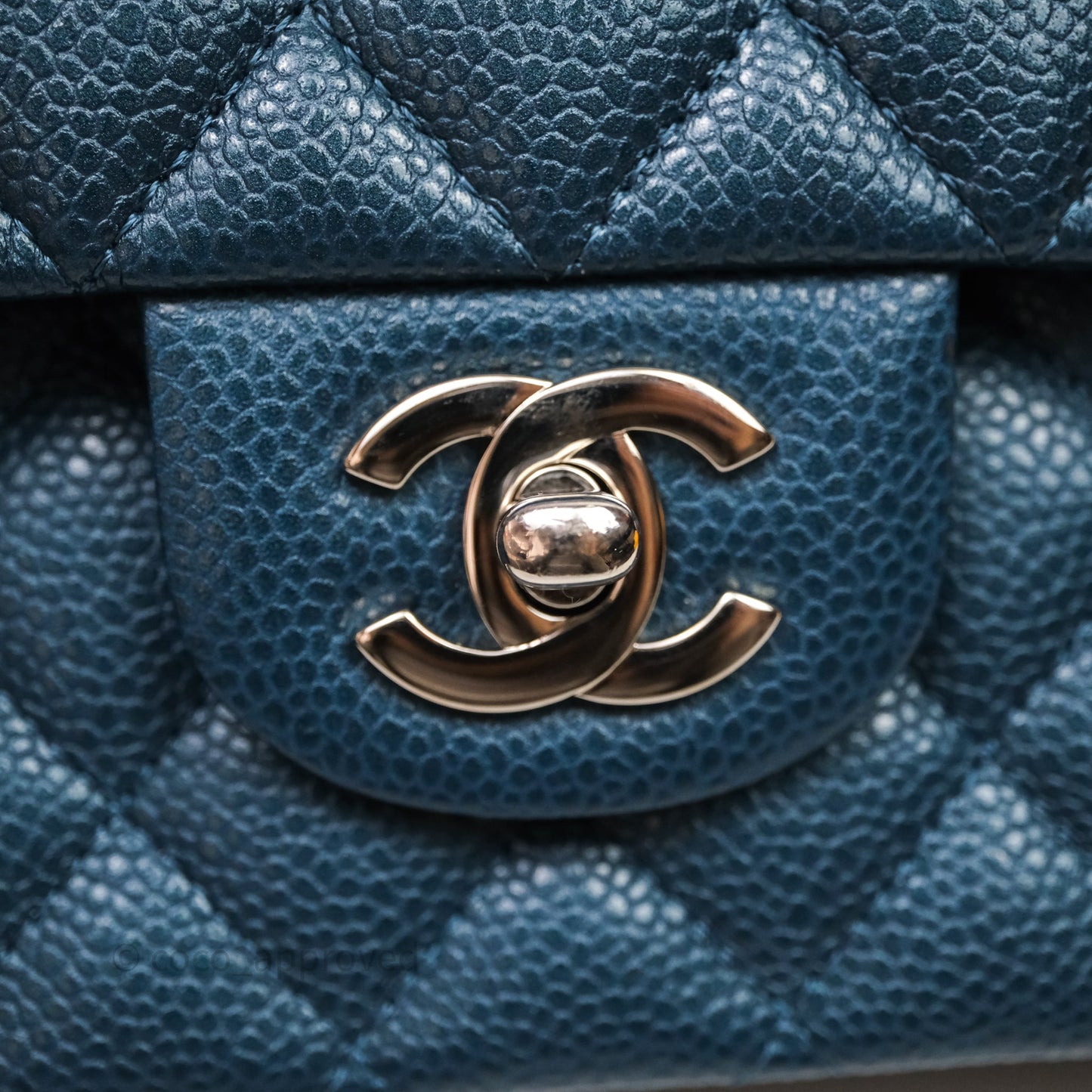 Chanel Classic Medium Flap Quilted Iridescent Teal Caviar Silver Hardware