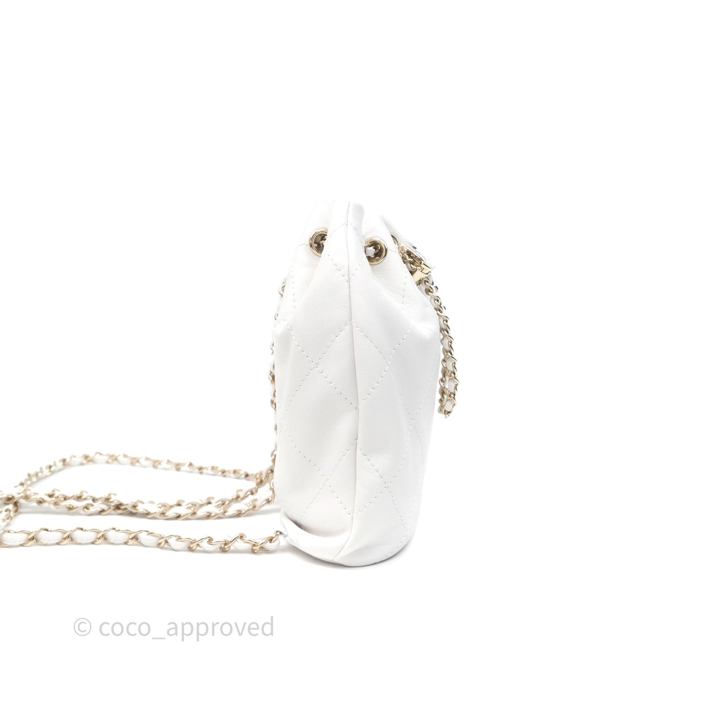Chanel Quilted Drawstring Bucket Backpack White Calfskin Gold Hardware 24C
