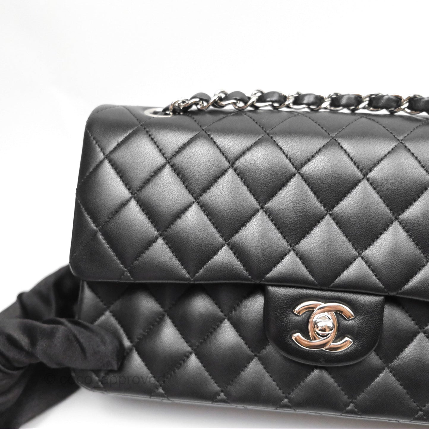 Chanel Classic M/L Medium Flap Quilted Black Lambskin Silver Hardware