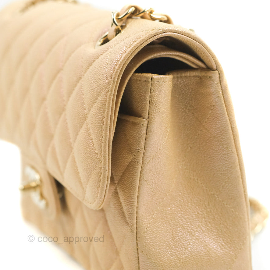 Chanel Classic Small S/M Flap Iridescent Beige Caviar Gold Hardware 19S
