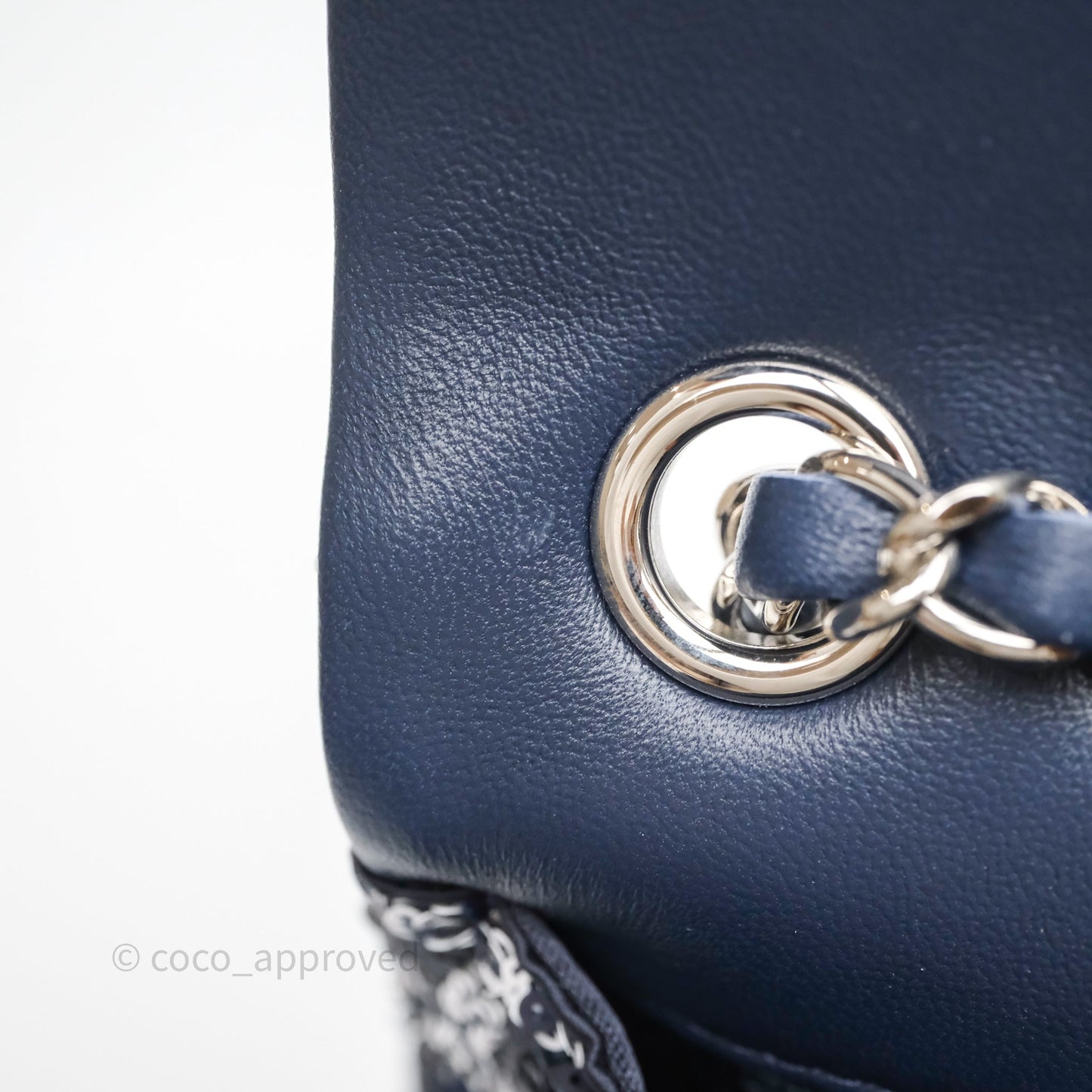 Chanel Medium CC Sequins Flap Bag White/ Navy Silver Hardware 19P
