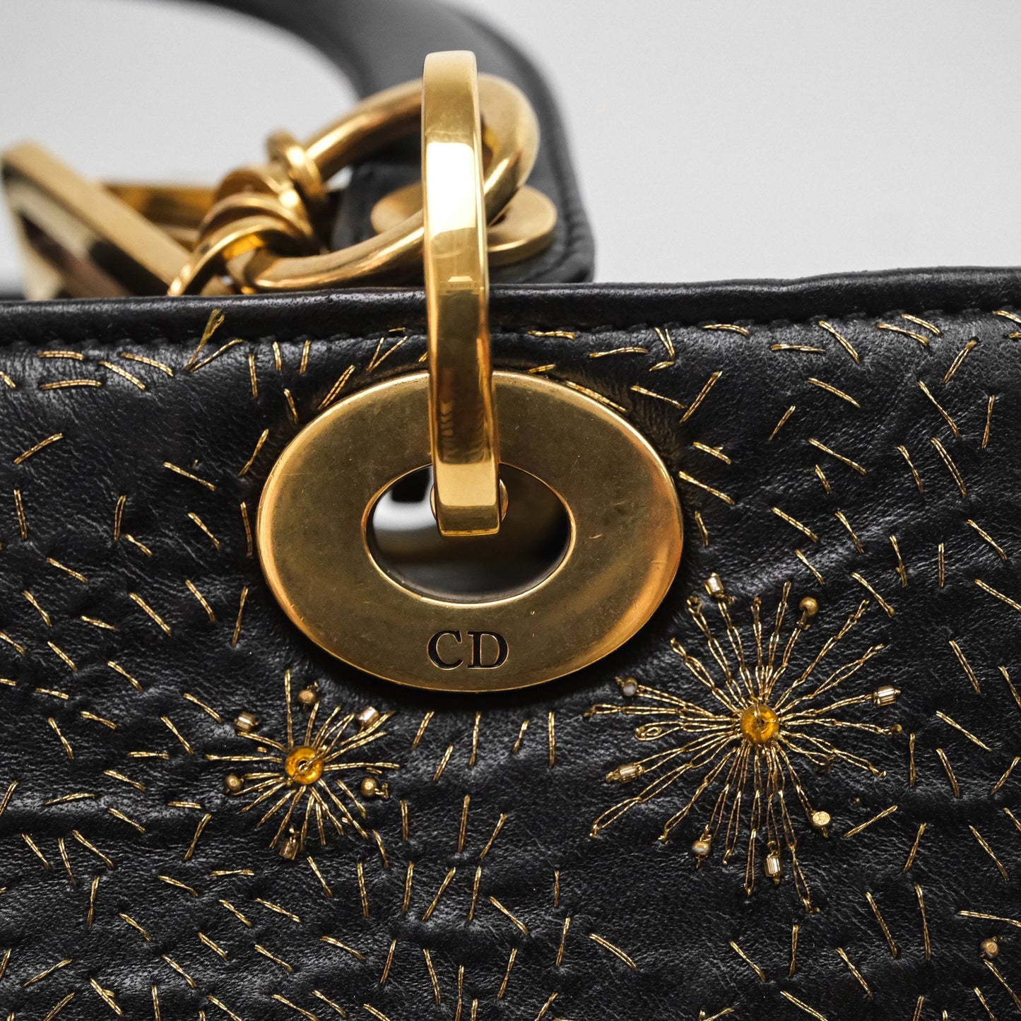 Christian Dior Medium Lady Dior Limited Edition The Moon In My EyesBag Black Calfskin Gold Hardware